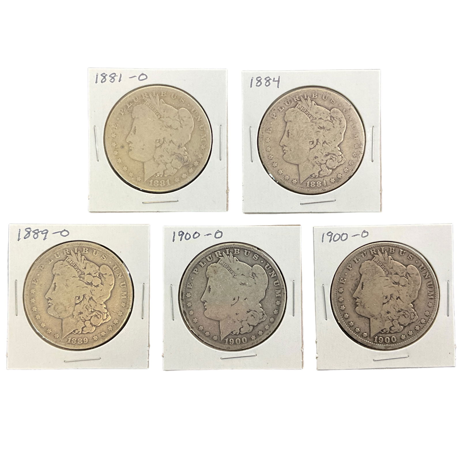 1881-O, 1884, 1889-O, 1900-O US Morgan Silver Dollars, Lot of 5, Grade G (1 of 11)