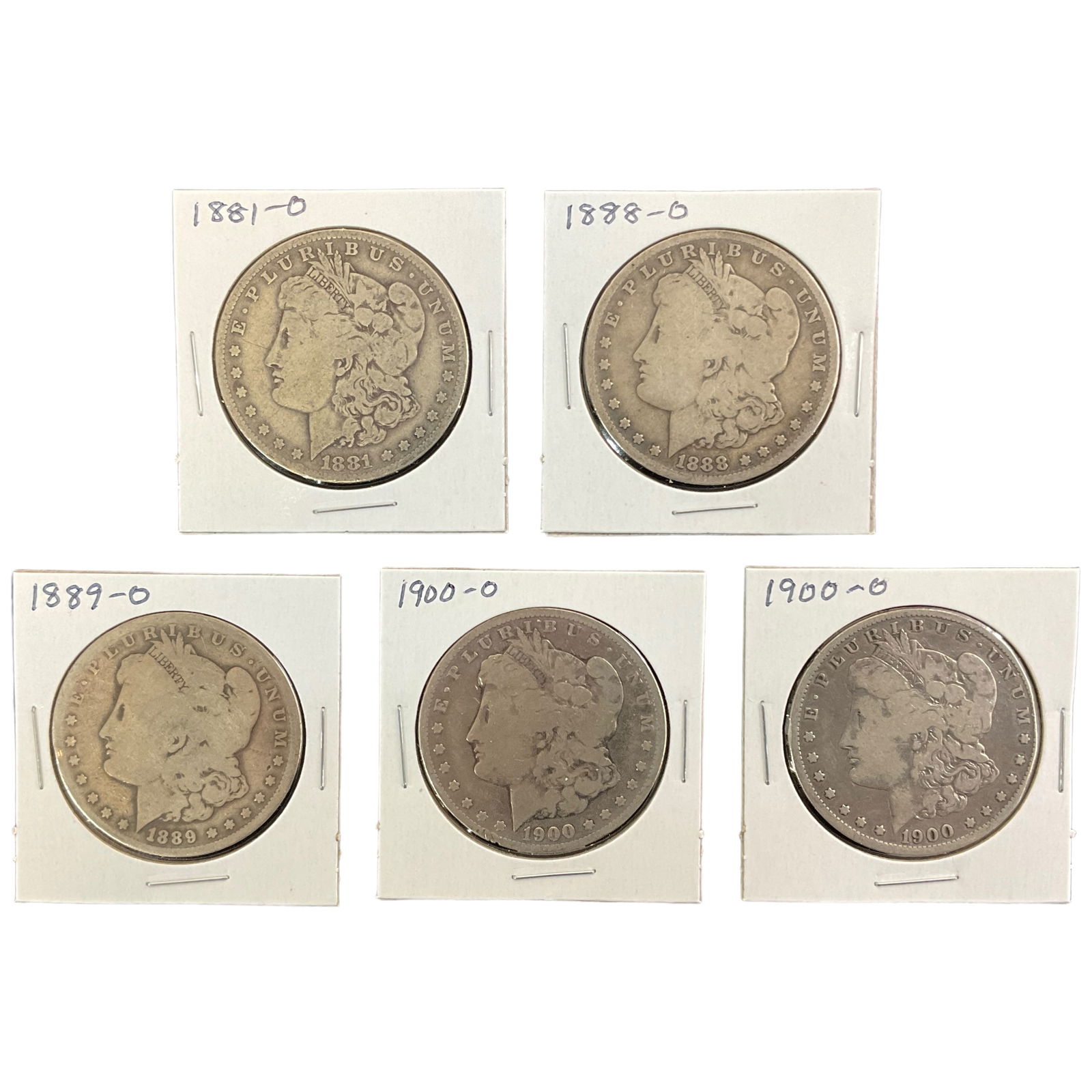 1881-O, 1888-O, 1889-O, 1900-O US Morgan Silver Dollars, Lot of 5, Grade G (1 of 11)