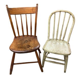 Primitive Chairs, Lot of 2: Primitive Chairs, Lot of 2. Largest is approx. 32" tall; seat heigh approx. 16"