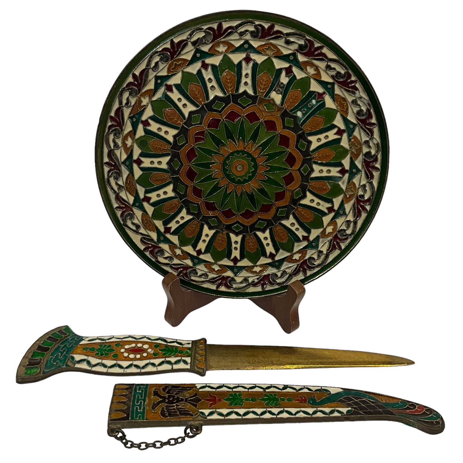 Brass Letter Opener and Wall Hanging: Brass Letter Opener w/shield and matching wall d?cor