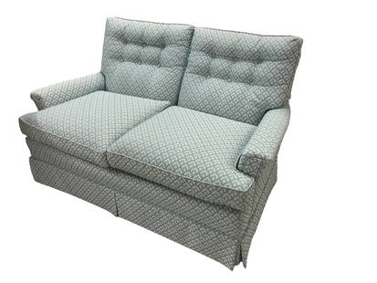 Love Seat, Light Blue Pattern: Love Seat, Light Blue Pattern. Measures approx. 31" tall, 53" wide, 35" deep. Matching sofa sold separately.