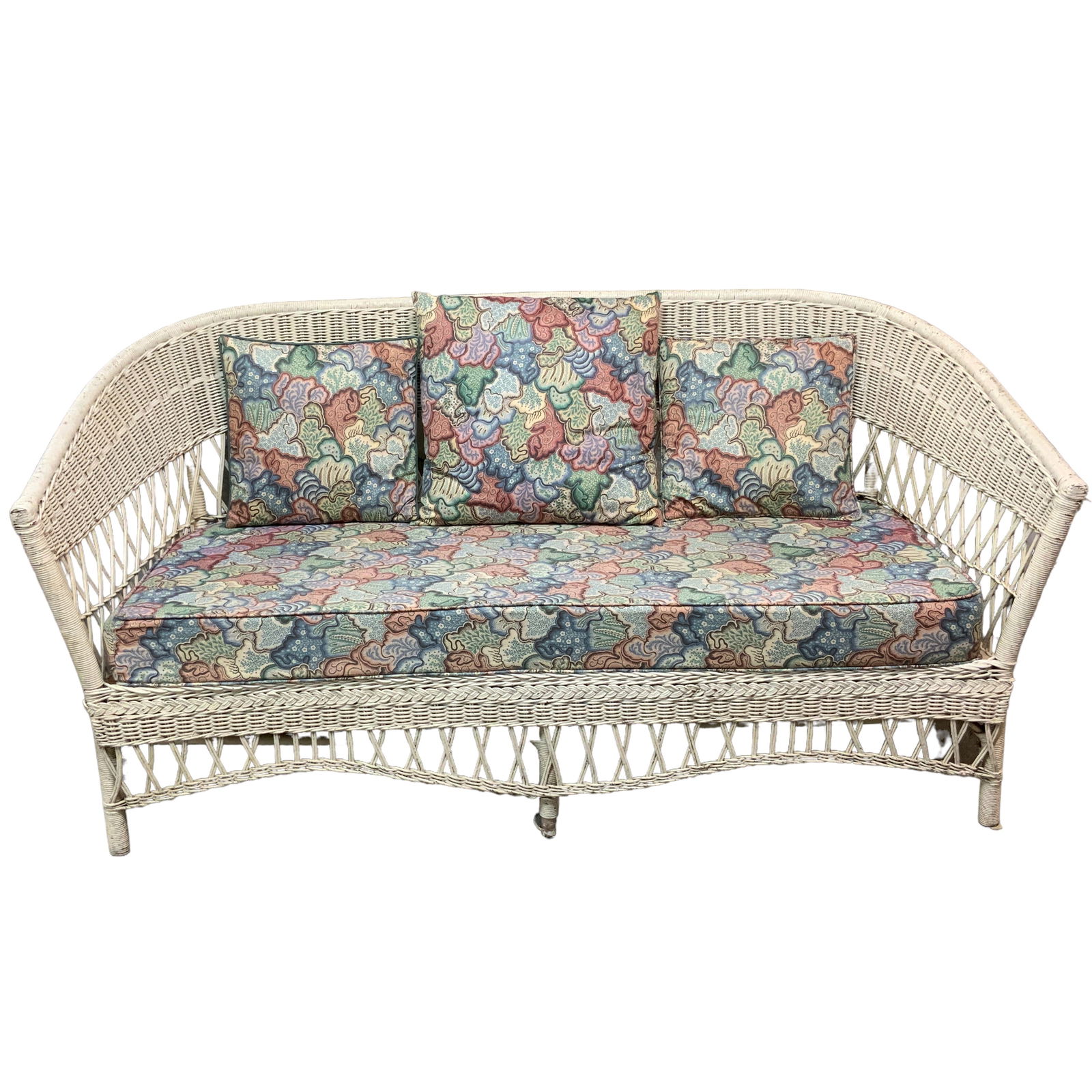 Wicker Couch: Wicker Sofa. Measures approx. 32 1/2" tall, 68" wide, 26 1/2" deep.