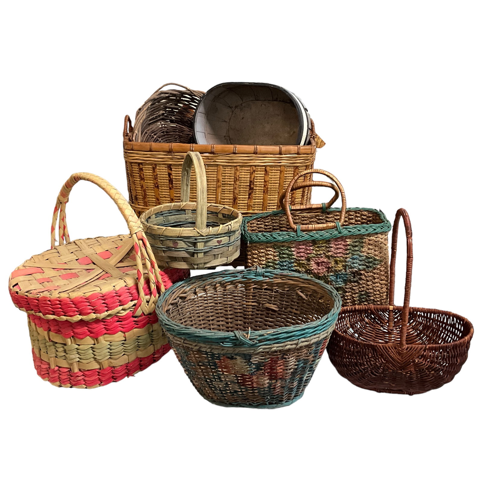Woven Baskets, Lot of 9: Medium- size woven baskets