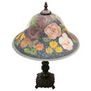 Metal Lamp w/Painted Glass Shade