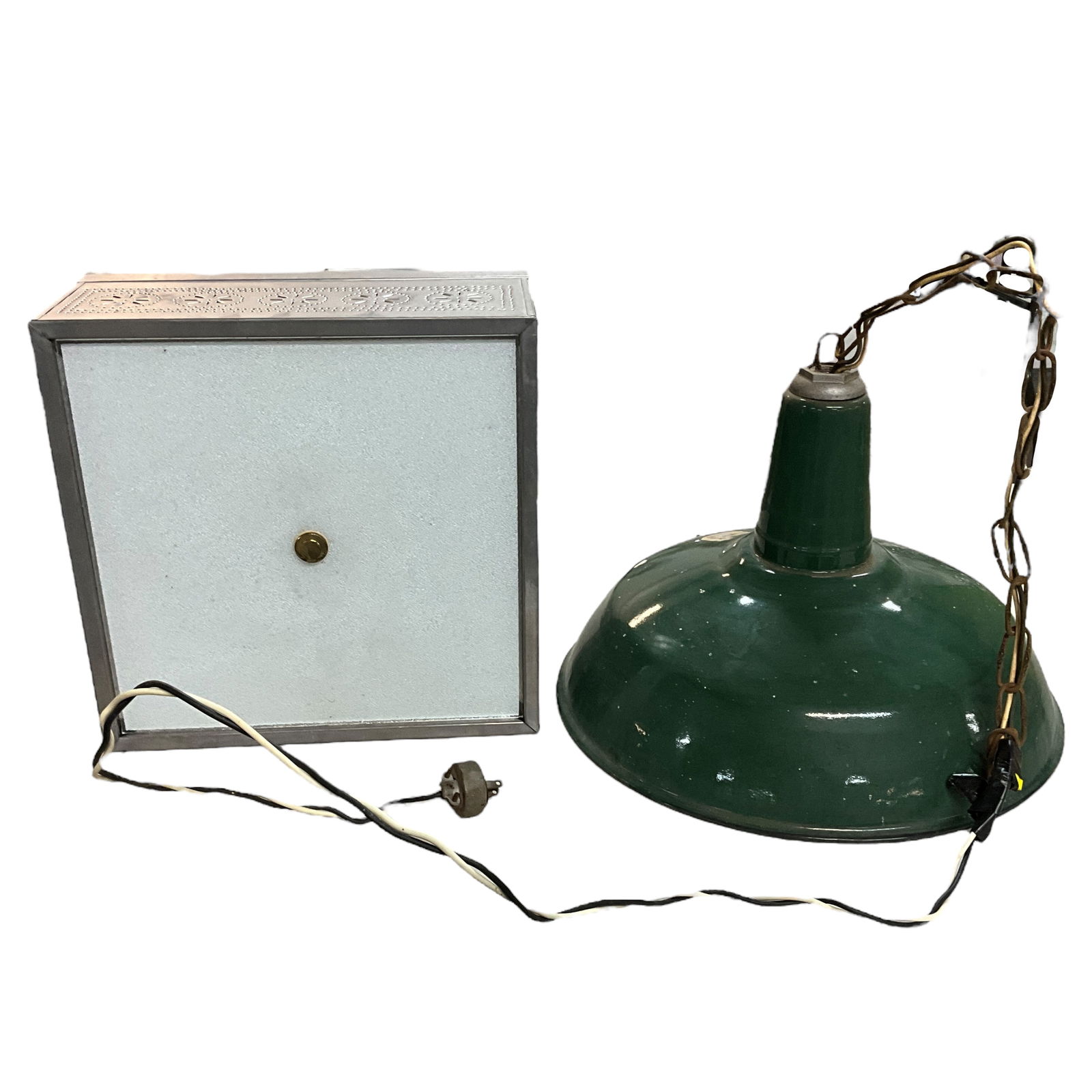 Tin Punch Ceiling Light and Warehouse Pendulum Light (1 of 5)