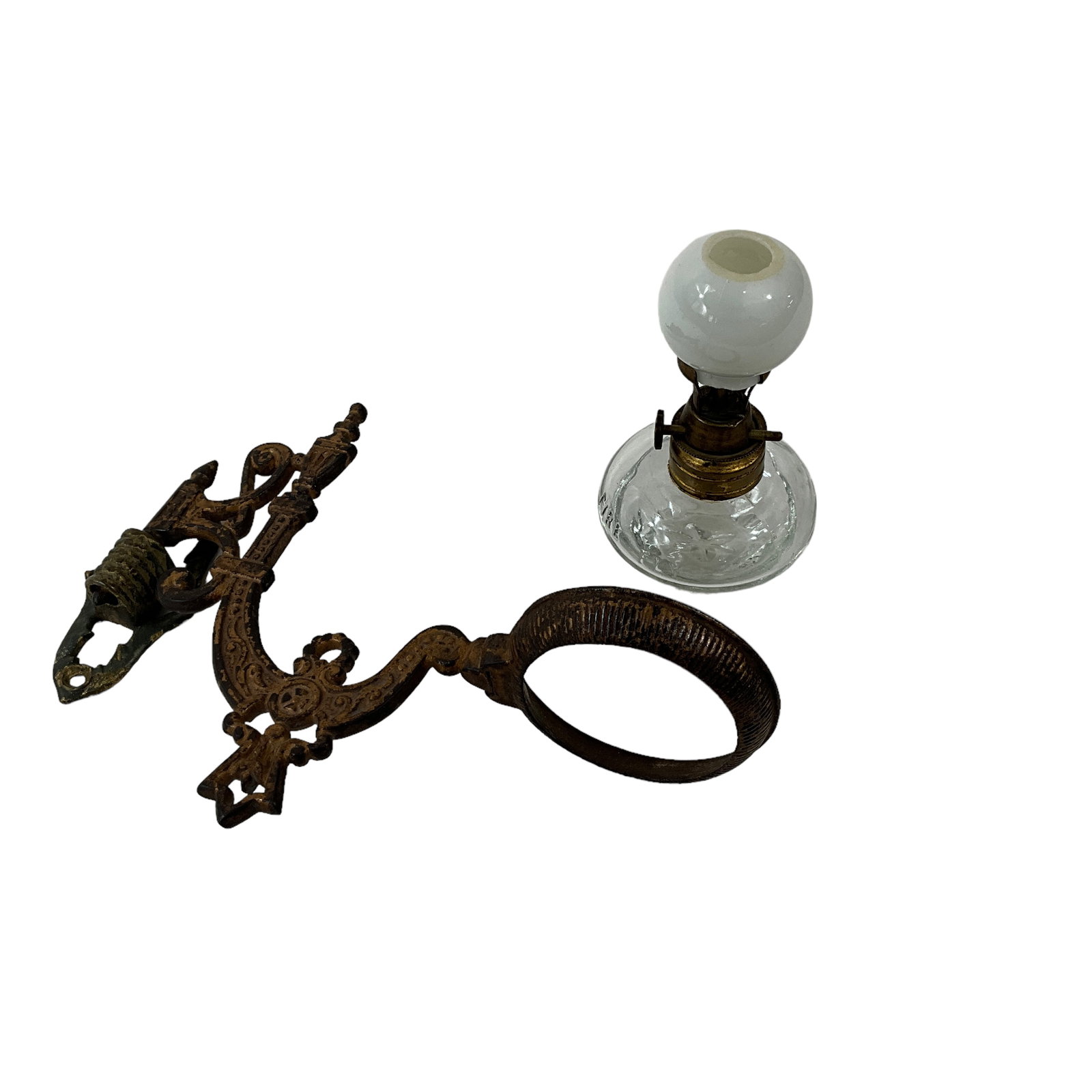 Miniature Victorian Oil Lamp, Hall Lamp, White Globe, Brass Hanger (1 of 2)