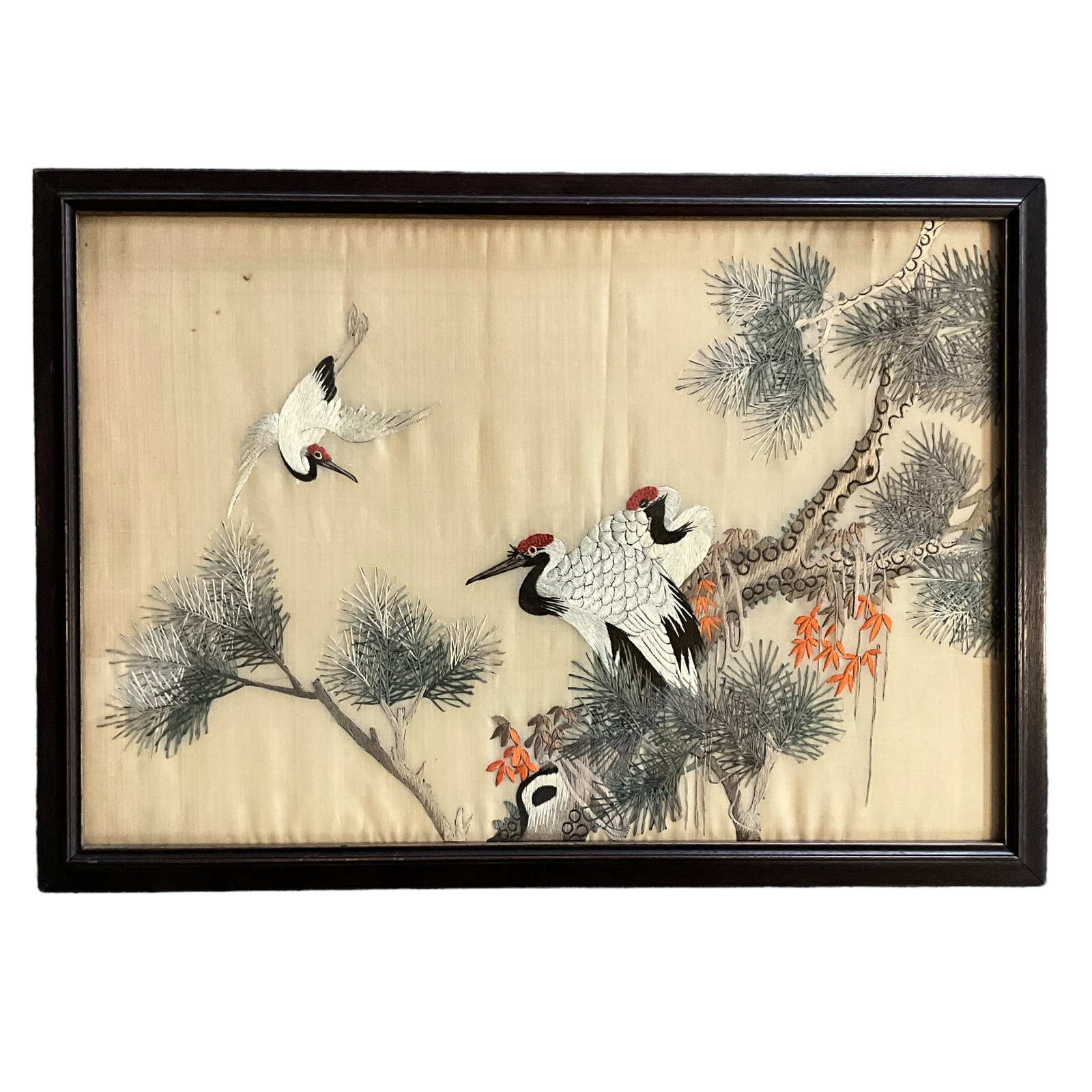 Chinese Silk Embroidery, Birds in Tree (1 of 3)