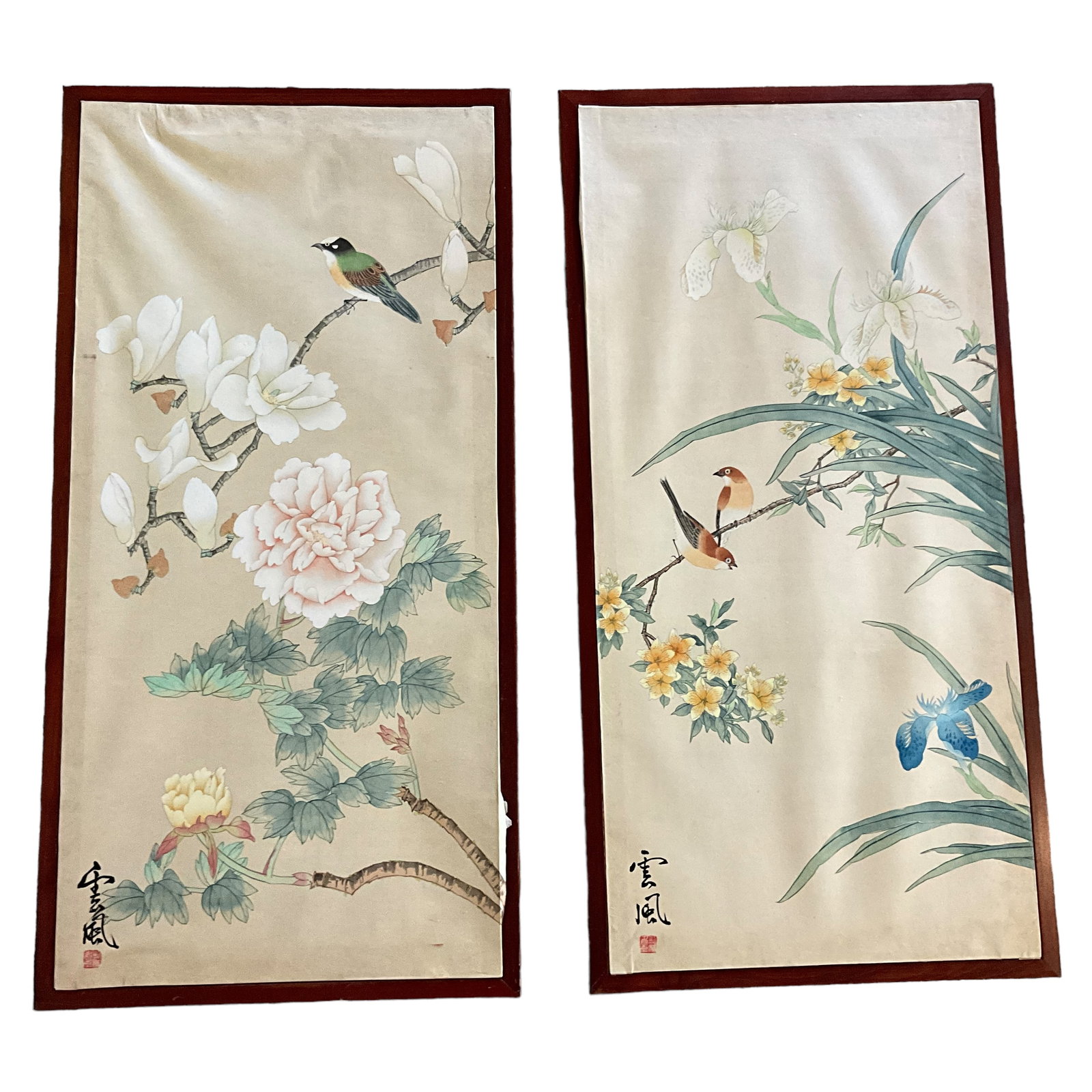 Chinese Rice Paper Painting, Watercolor, Pair (1 of 7)