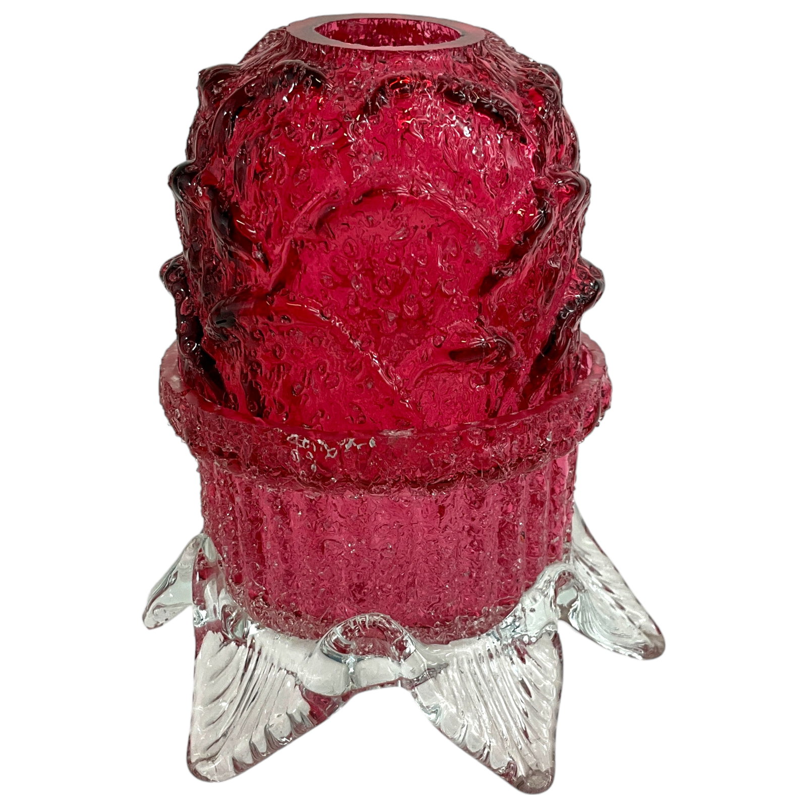 Fairy Lamp, Cranberry Glass, Clear Footed Base (1 of 4)