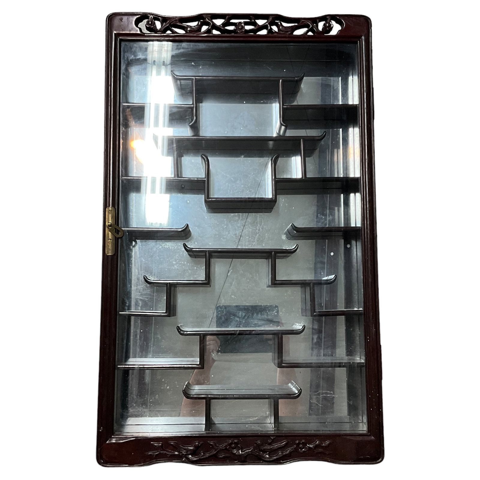Oriental-Style Display Cabinet w/Door, Mirrored Back (1 of 4)