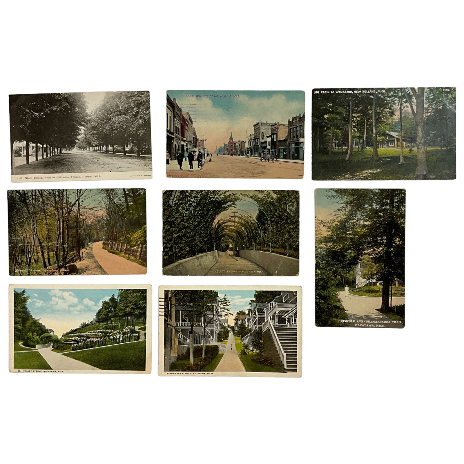 Postcards, Macatawa and Holland Streets, Michigan, Lot of 8 (1 of 2)