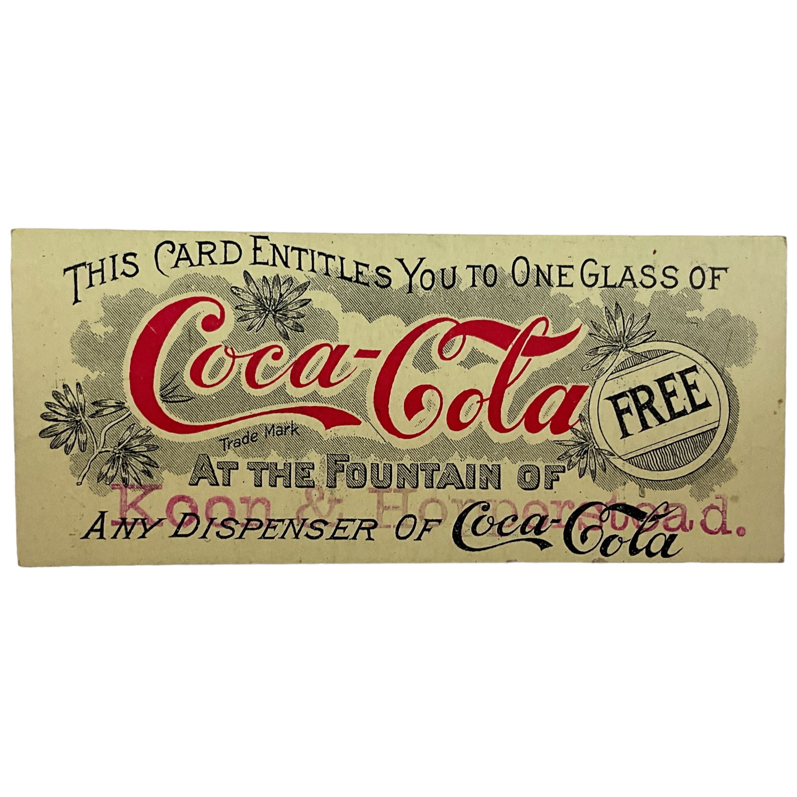 Coca-Cola Advertising, Antique Free Coke Ticket at Koon & Hopperstead (1 of 2)
