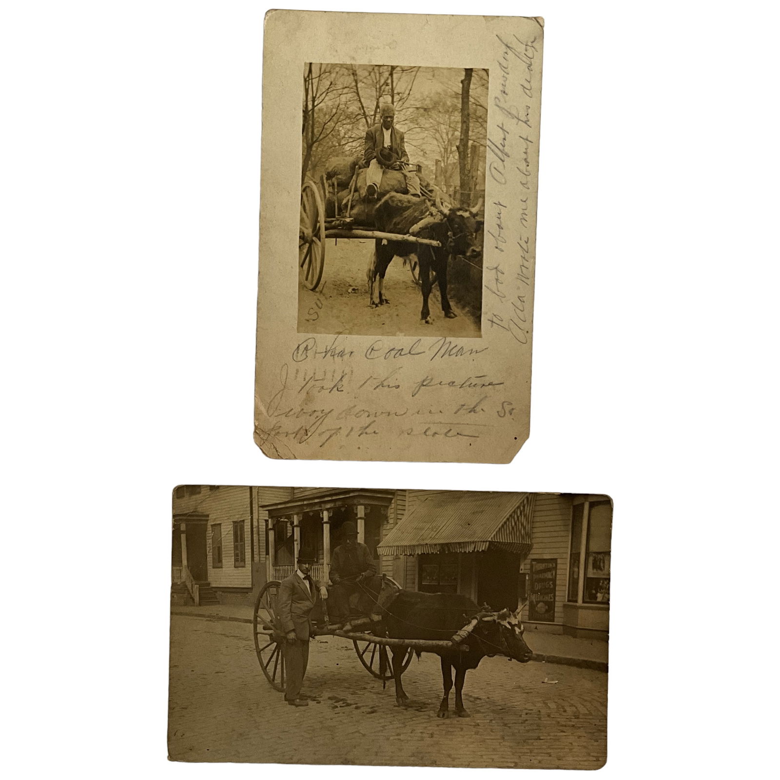 Real Photo Postcards, African American Men on Bullock Carts, Black Americana, Lot of 2 (1 of 5)