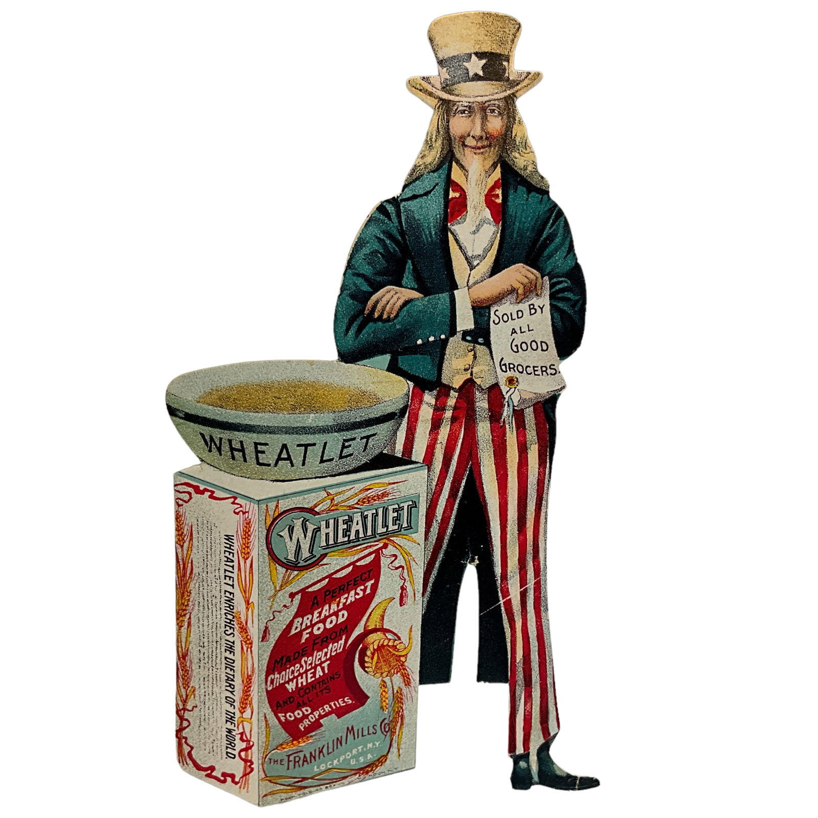 Die Cut Trade Card Standee, Patriotic Uncle Sam, Wheatlet Beakfast Food (1 of 3)