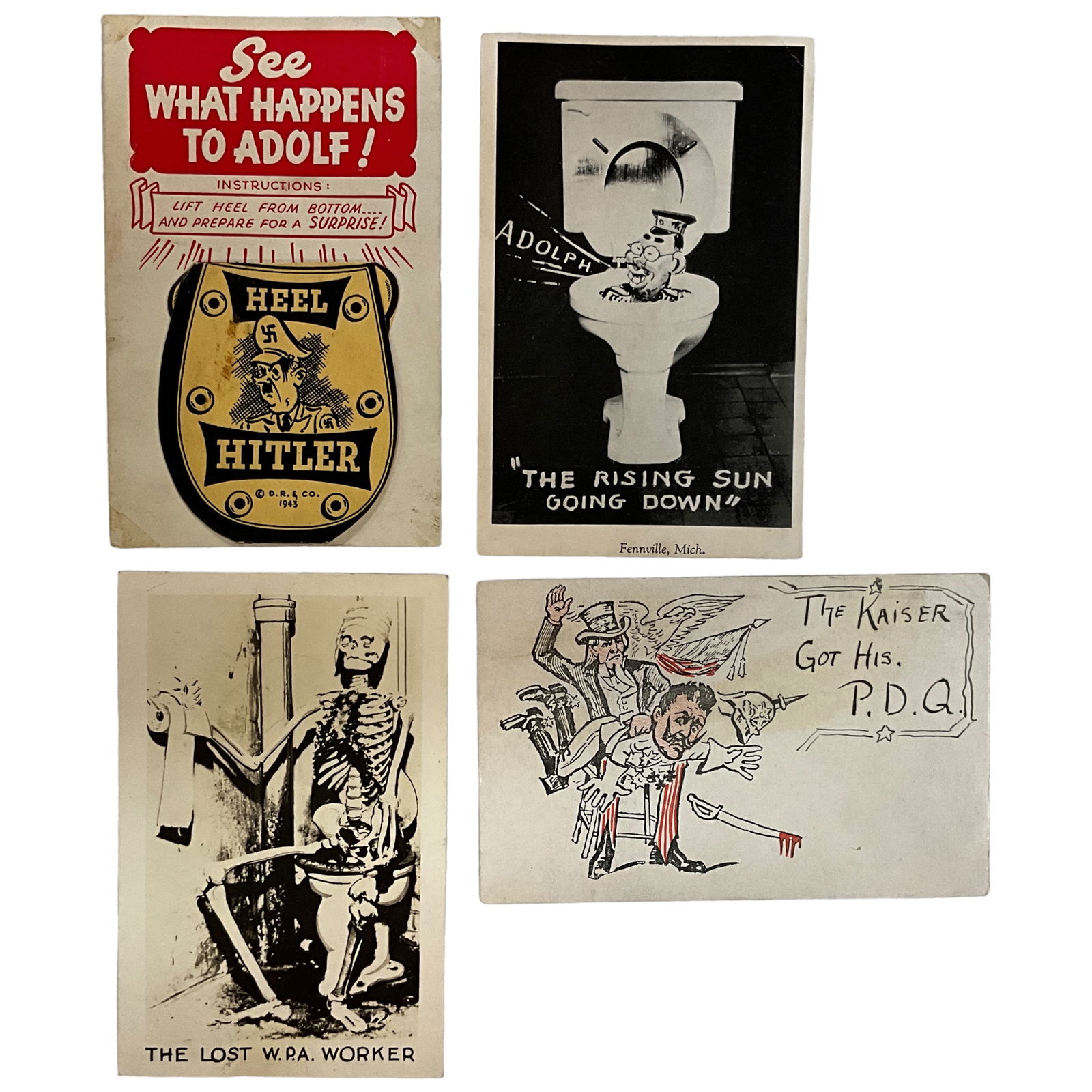 Political Postcards, World War Two, Satirical Comics and Images, Lot of 4 (1 of 2)