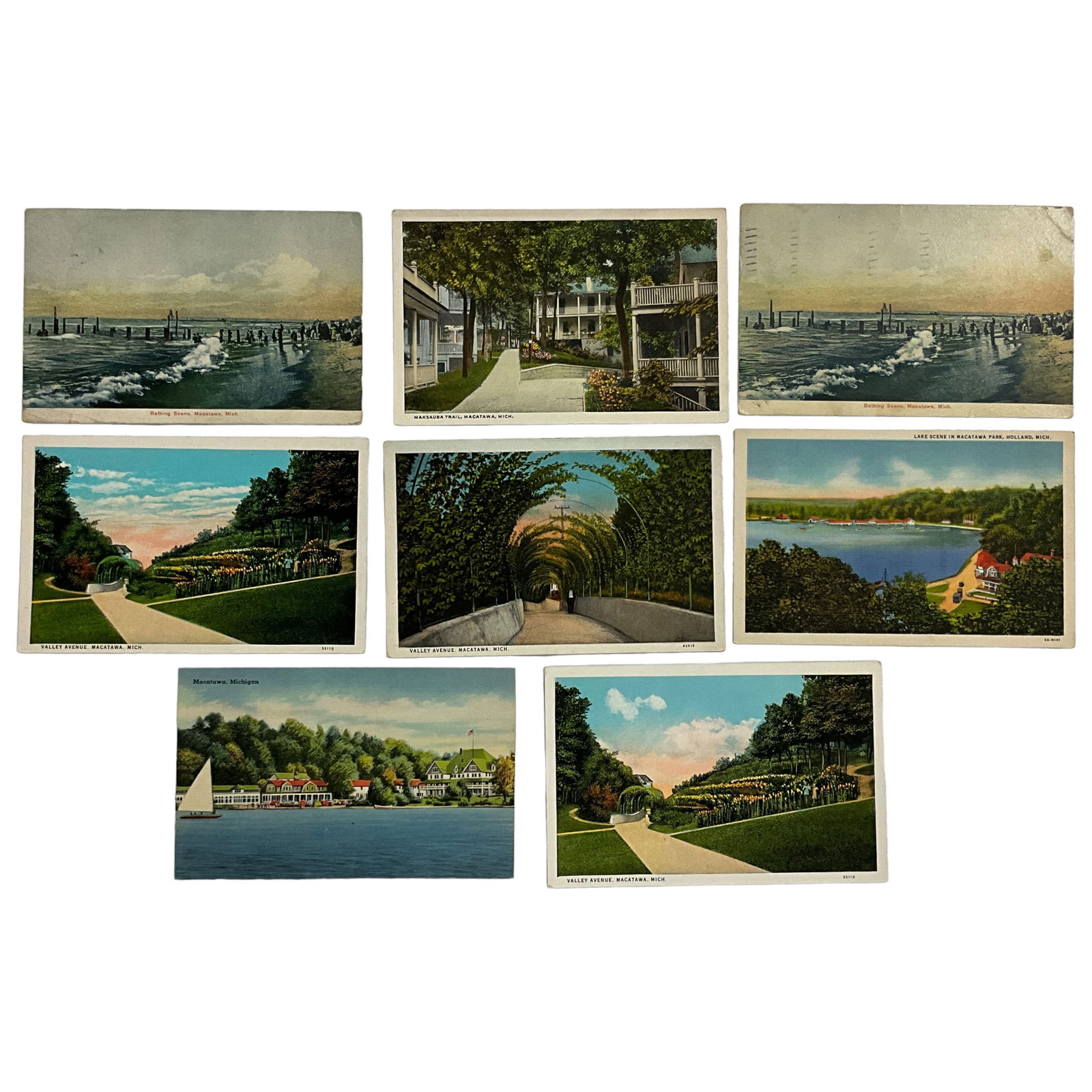 Postcards, Lake Macatawa and Macatawa Park, Holland Michigan, Lot of 8 (1 of 2)