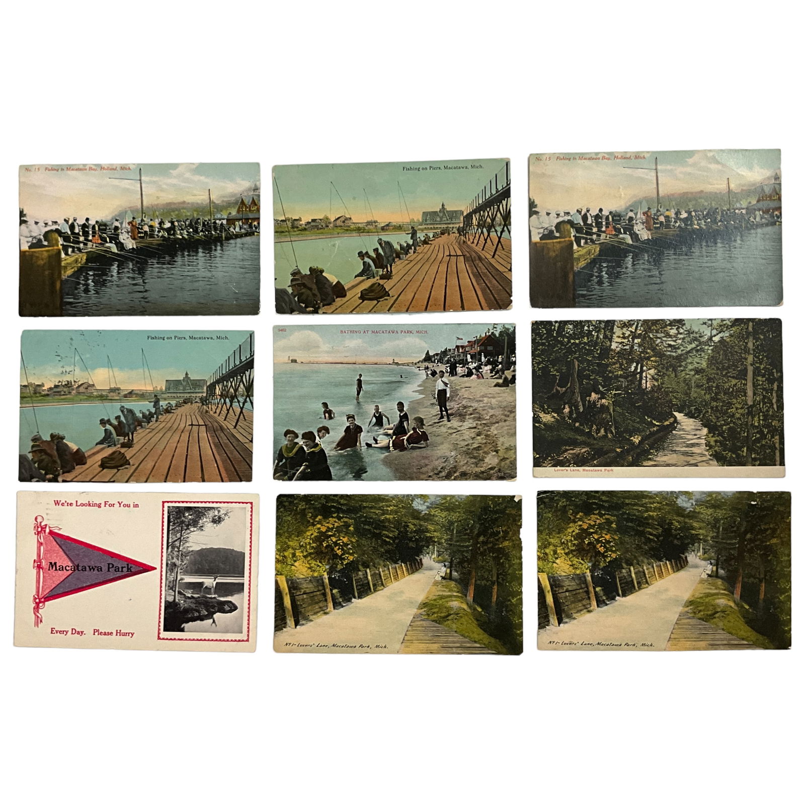Postcards, Lake Macatawa and Macatawa Park, Lot of 9 (1 of 2)