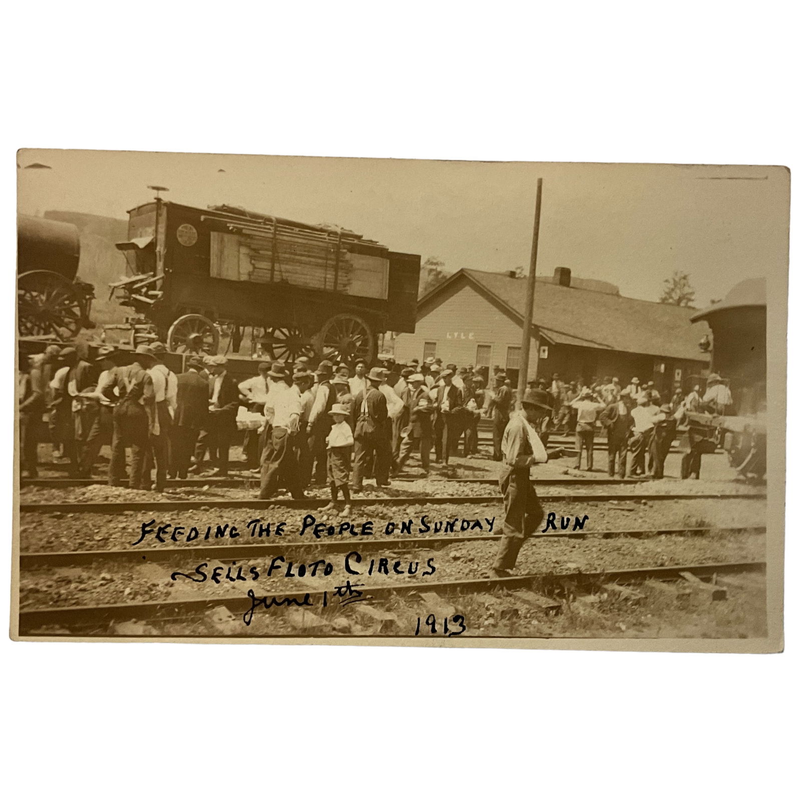 Real Photo Postcard, Sells Floto Circus, Feeding the Crowd (1 of 2)