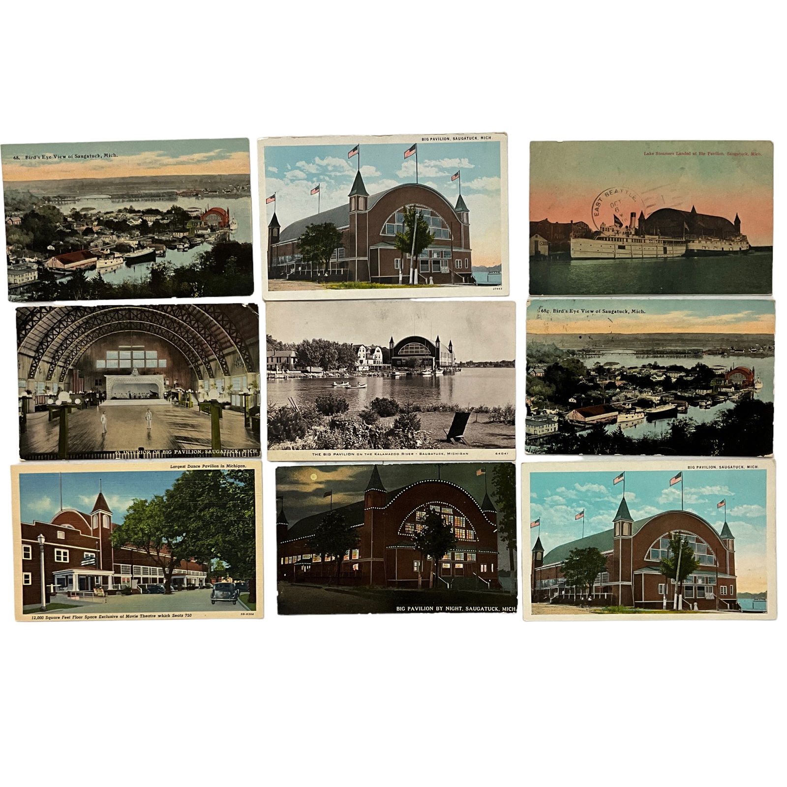Vintage Postcards, The Big Pavilion, Saugatuck, Michigan, Lot of 9 (1 of 2)