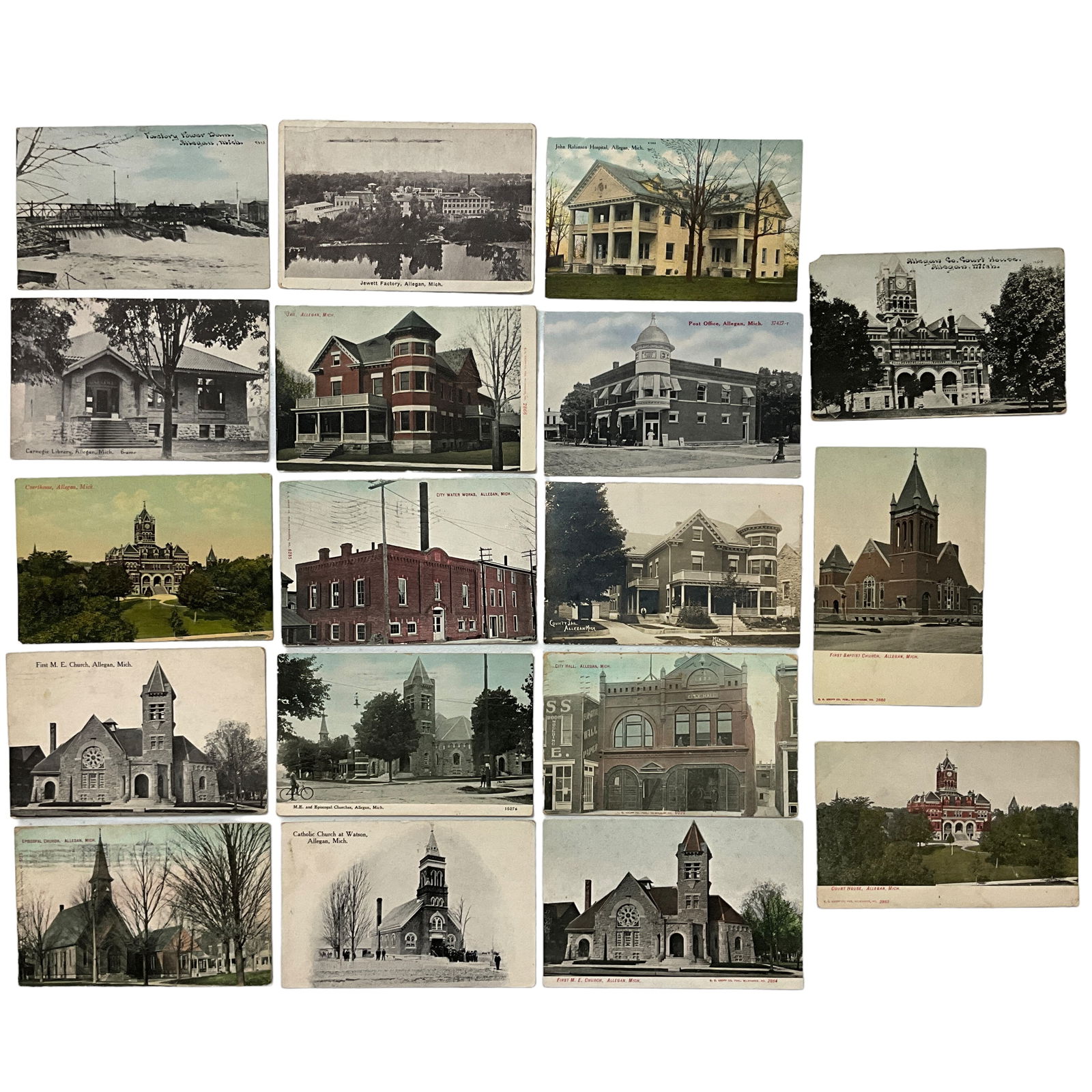 Vintage Postcards, Allegan, Michigan, Church/Bldg, Lot of 18 (1 of 2)