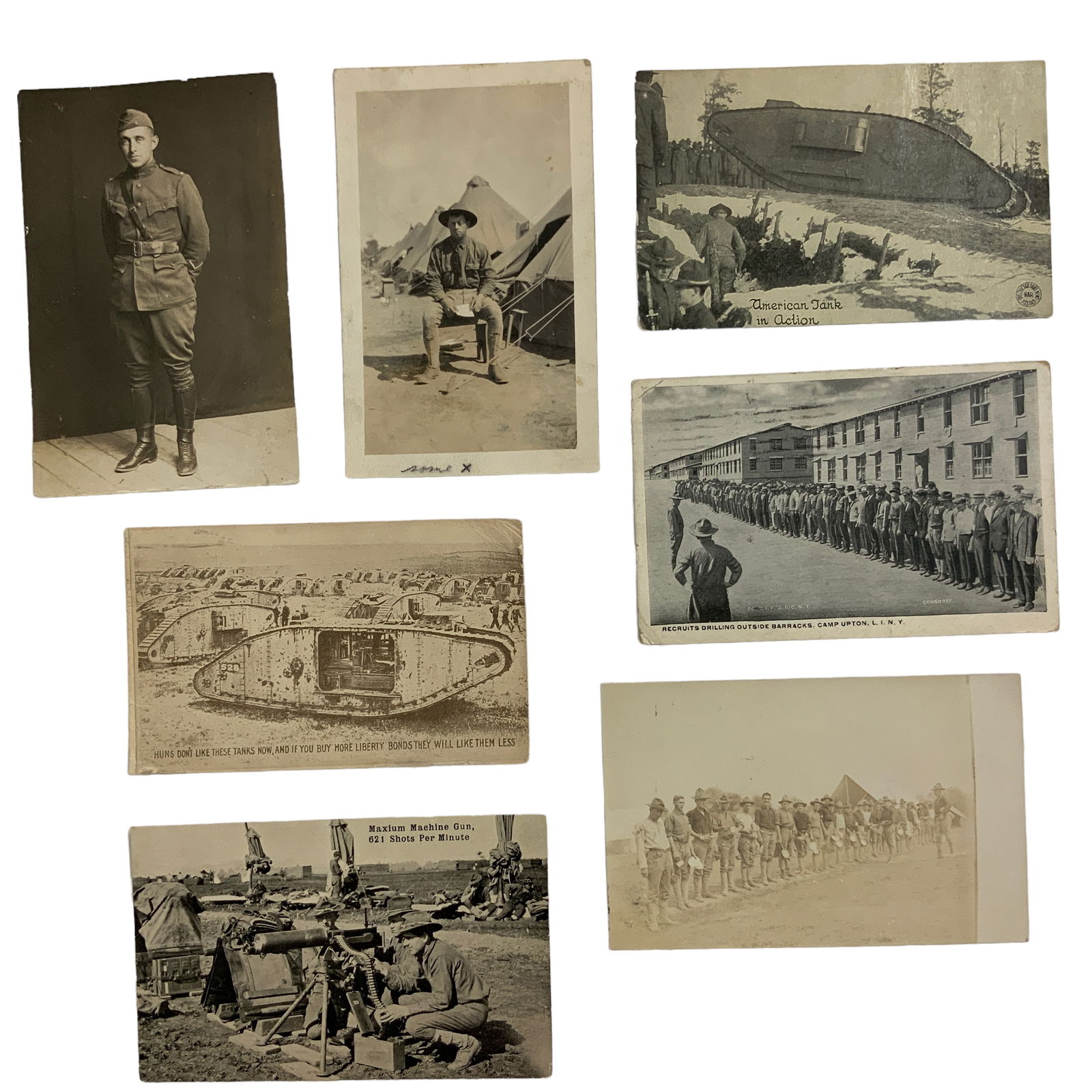 World War I Postcards, Lot of 7, Black & White (1 of 2)