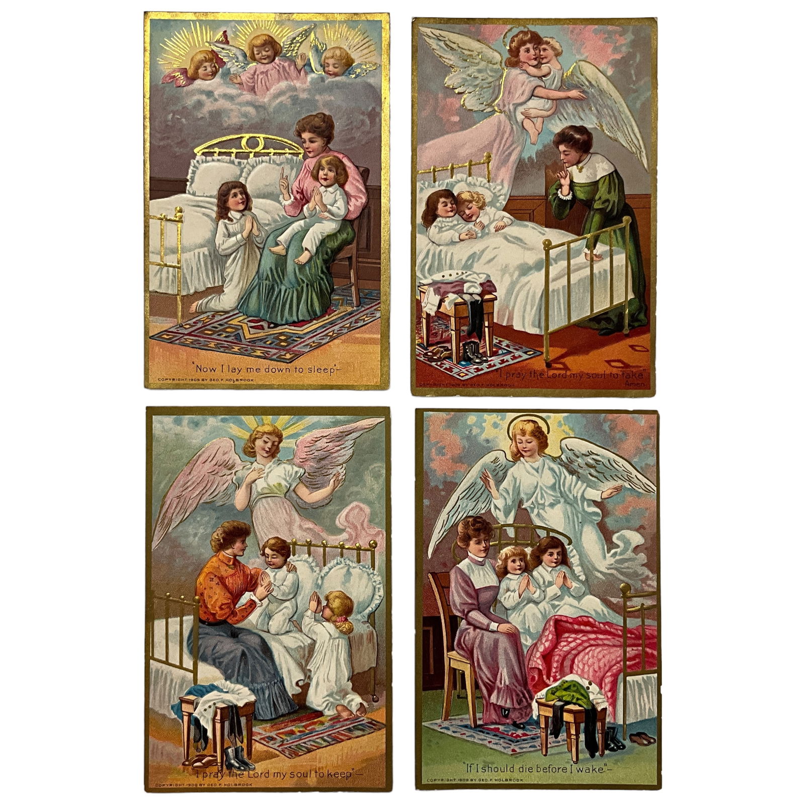 Postcards, Night Time Prayer Series, 1909, Lot of 4 (1 of 5)