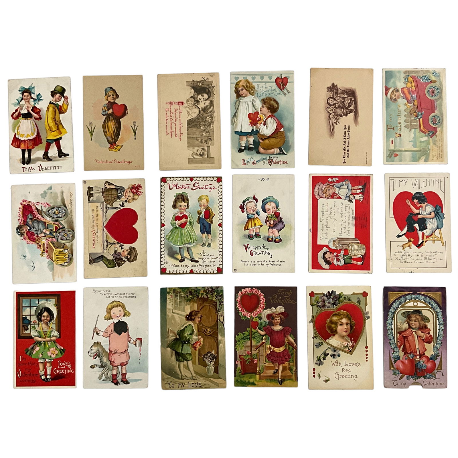 Holiday Postcards, Children's Valentines, Lot of 18 (1 of 3)
