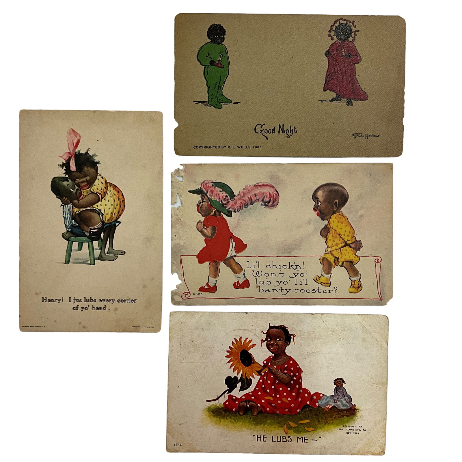 Vintage Postcards, Love-Theme, Black Americana, Lot of 4 (1 of 2)