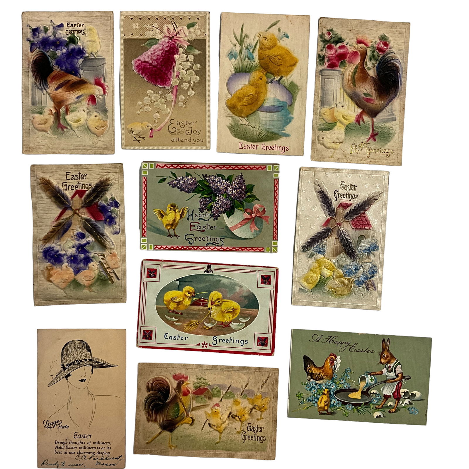 Vintage Postcards, Raised Felt, Easter, Squeakers, Lot of 11 (1 of 2)