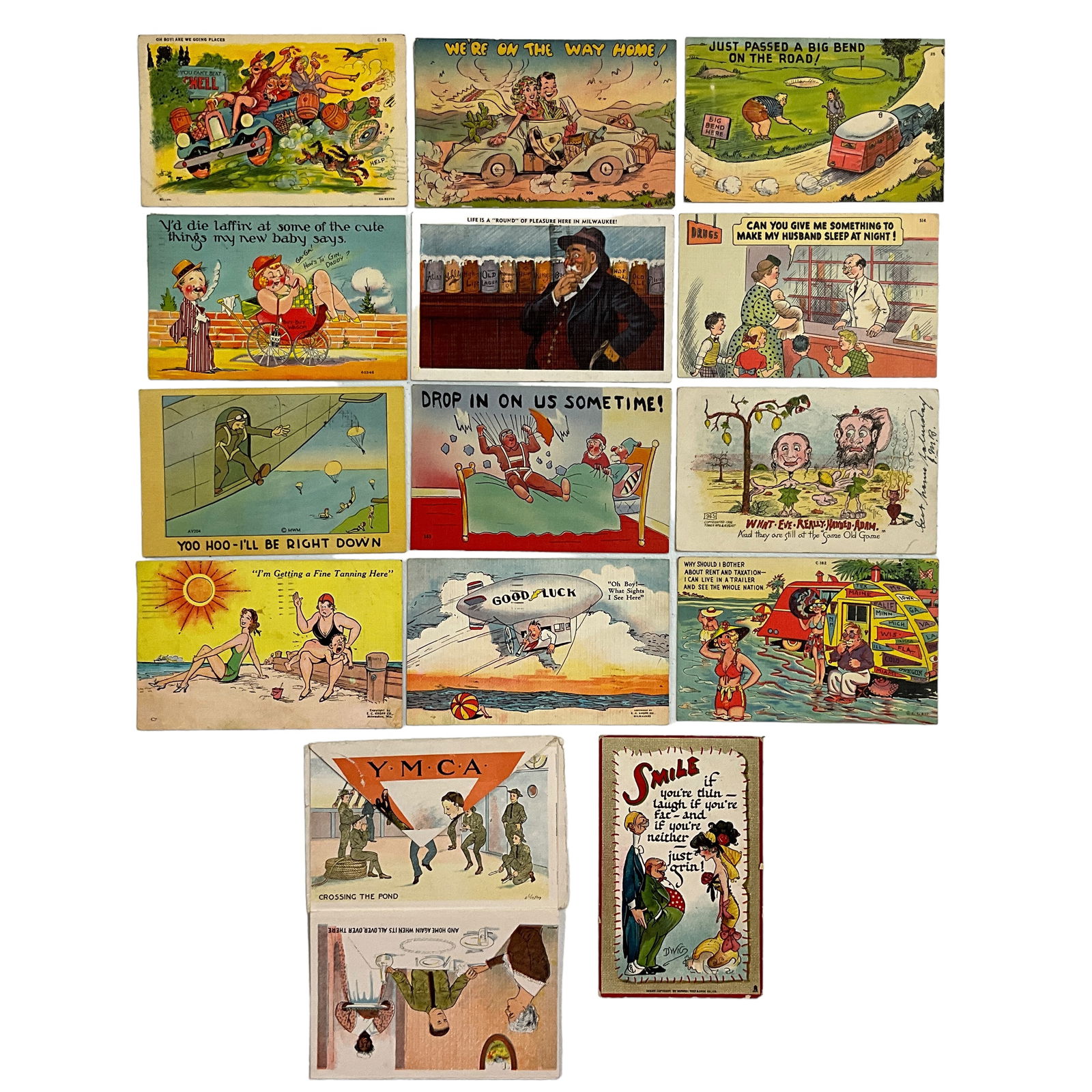 Vintage Postcards, Linen, Comic, Lot of 14 (1 of 6)