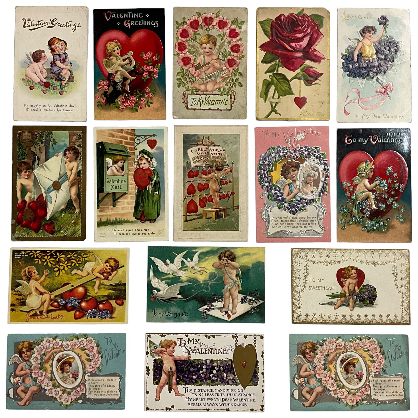 Holiday Postcards, Valentine's Day Greetings, Lot of 16 (1 of 2)