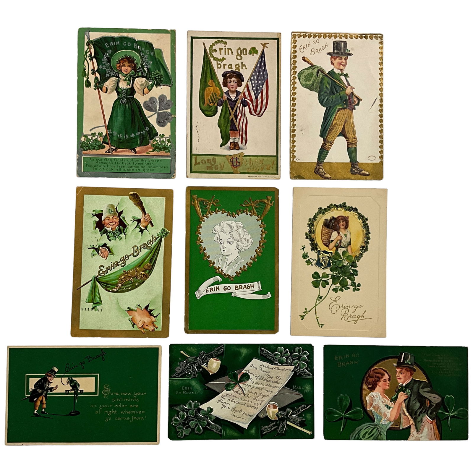 Holiday Postcards, St Patrick's Day, Erin Go Bragh, Lot of 9 (1 of 2)