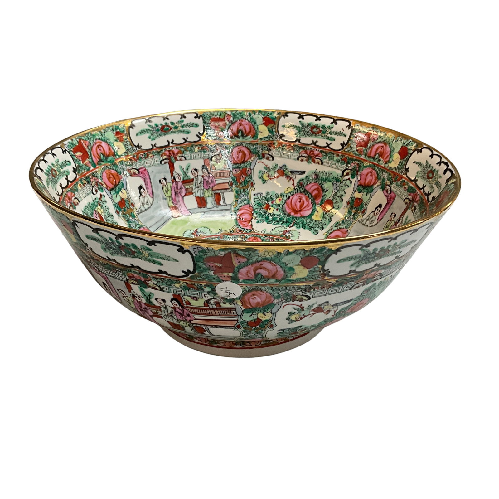 Japanese Imari Style Bowl: Japanese Imari Style Bowl, approx. 14" in diameter. Marked on bottom, "Japanese Porcelain Ware. Decorated in Hong Kong."