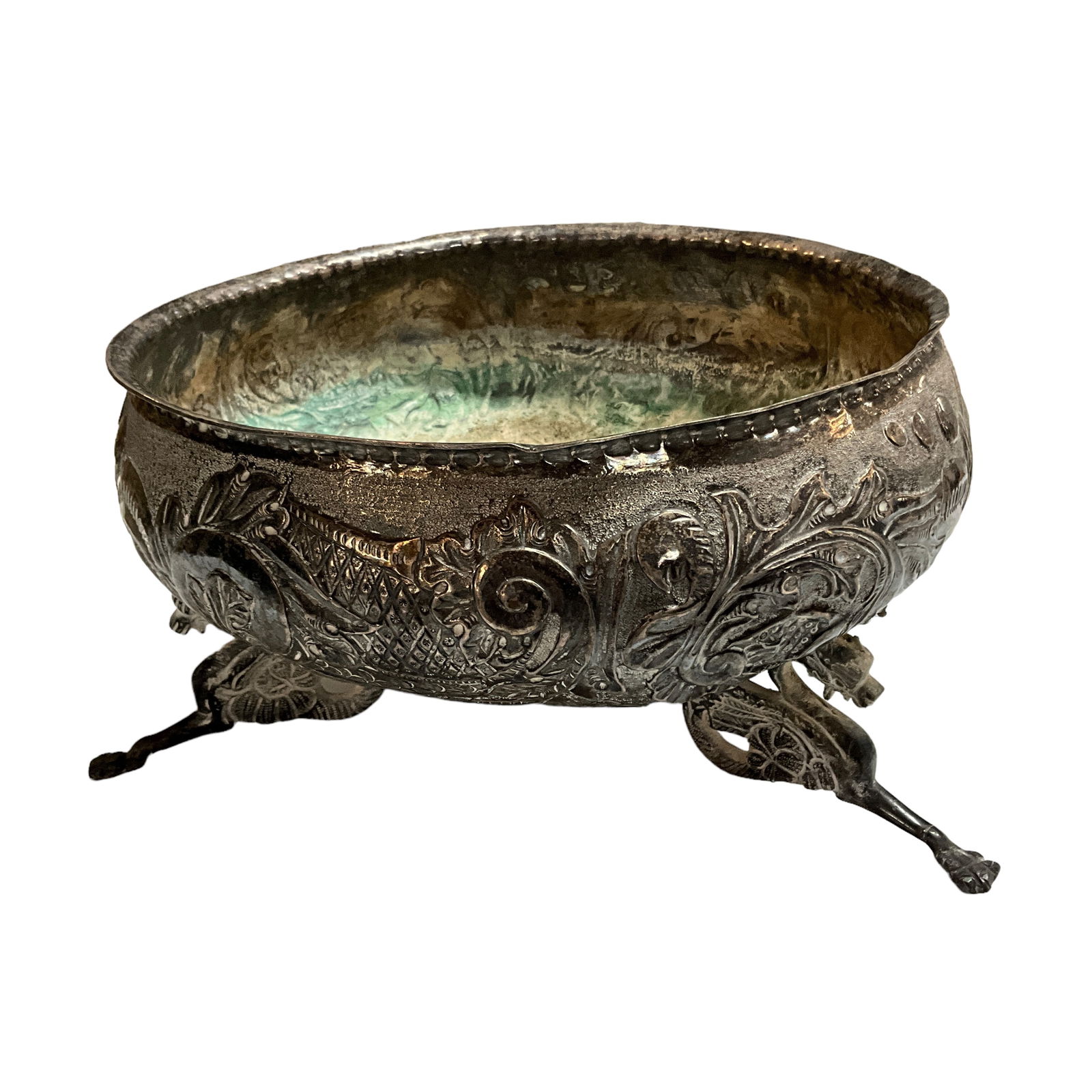 Footed Silver Metal Bowl (1 of 3)