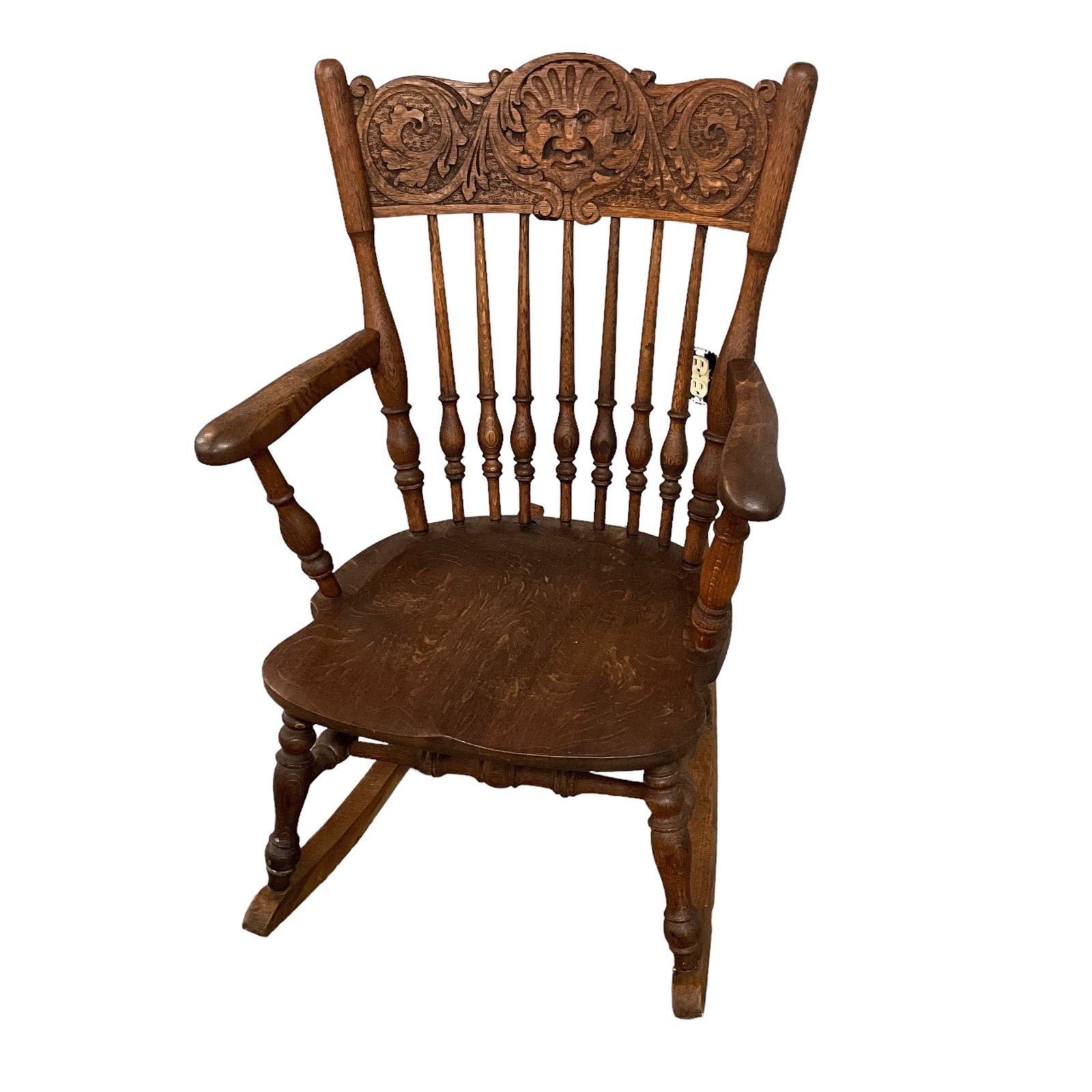 "Green Man," or "North Wind" Pressed Back Oak Rocker (1 of 3)