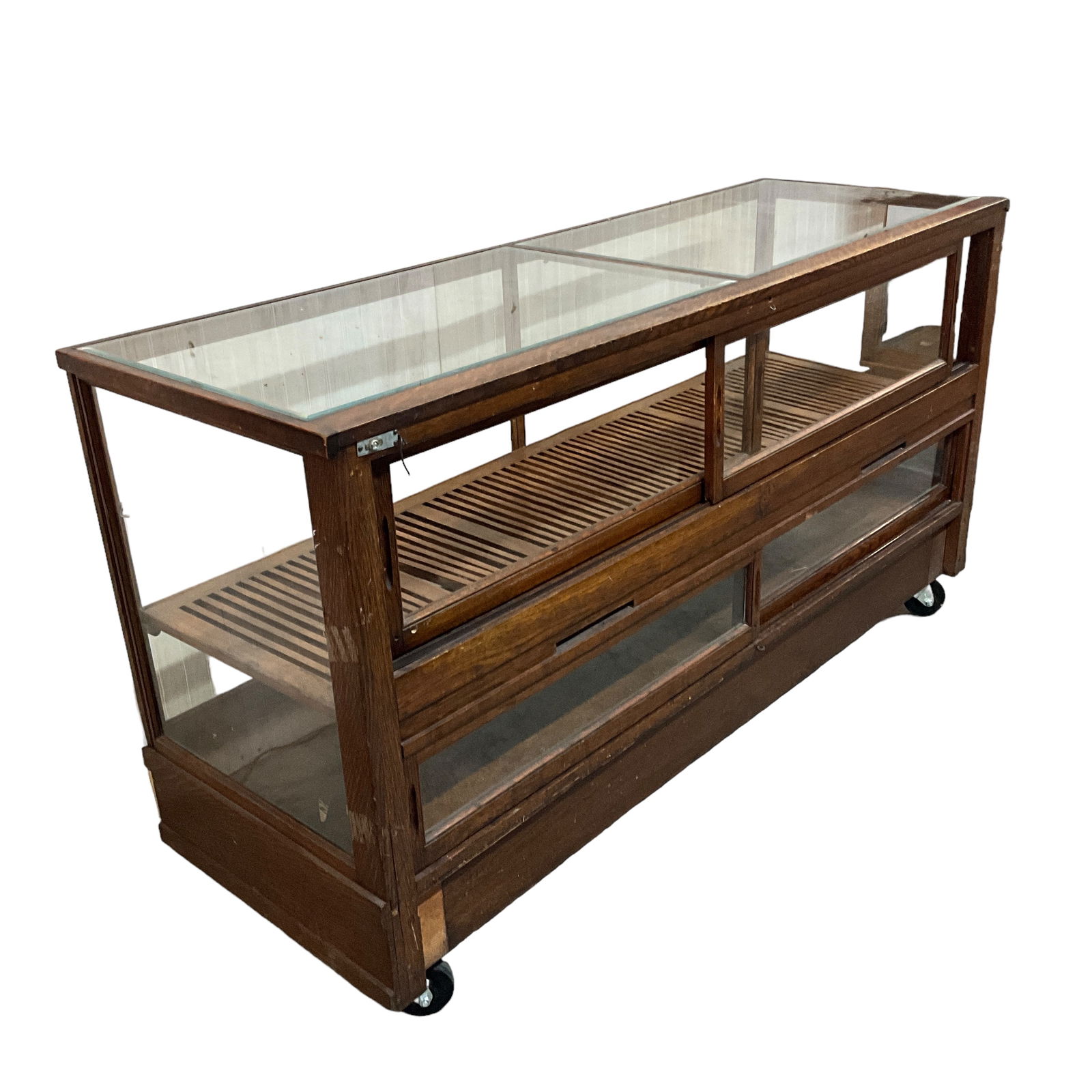 Country Store Oak & Glass 6 Ft Showcase, Full Width Fixed Slatted Shelf (1 of 4)