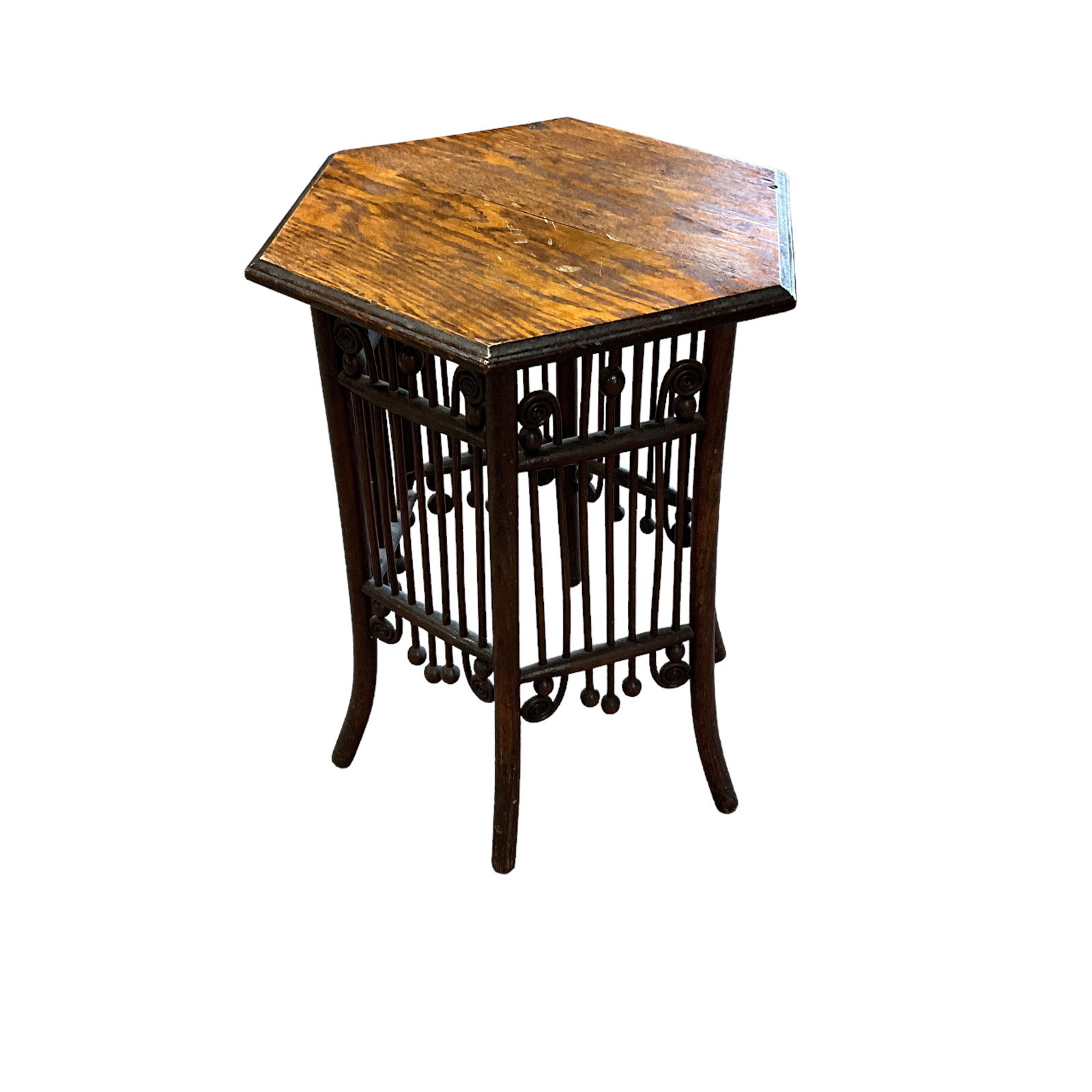 Heywood Wakefield Wicker/Oak Hexagonal Plant Stand (1 of 3)