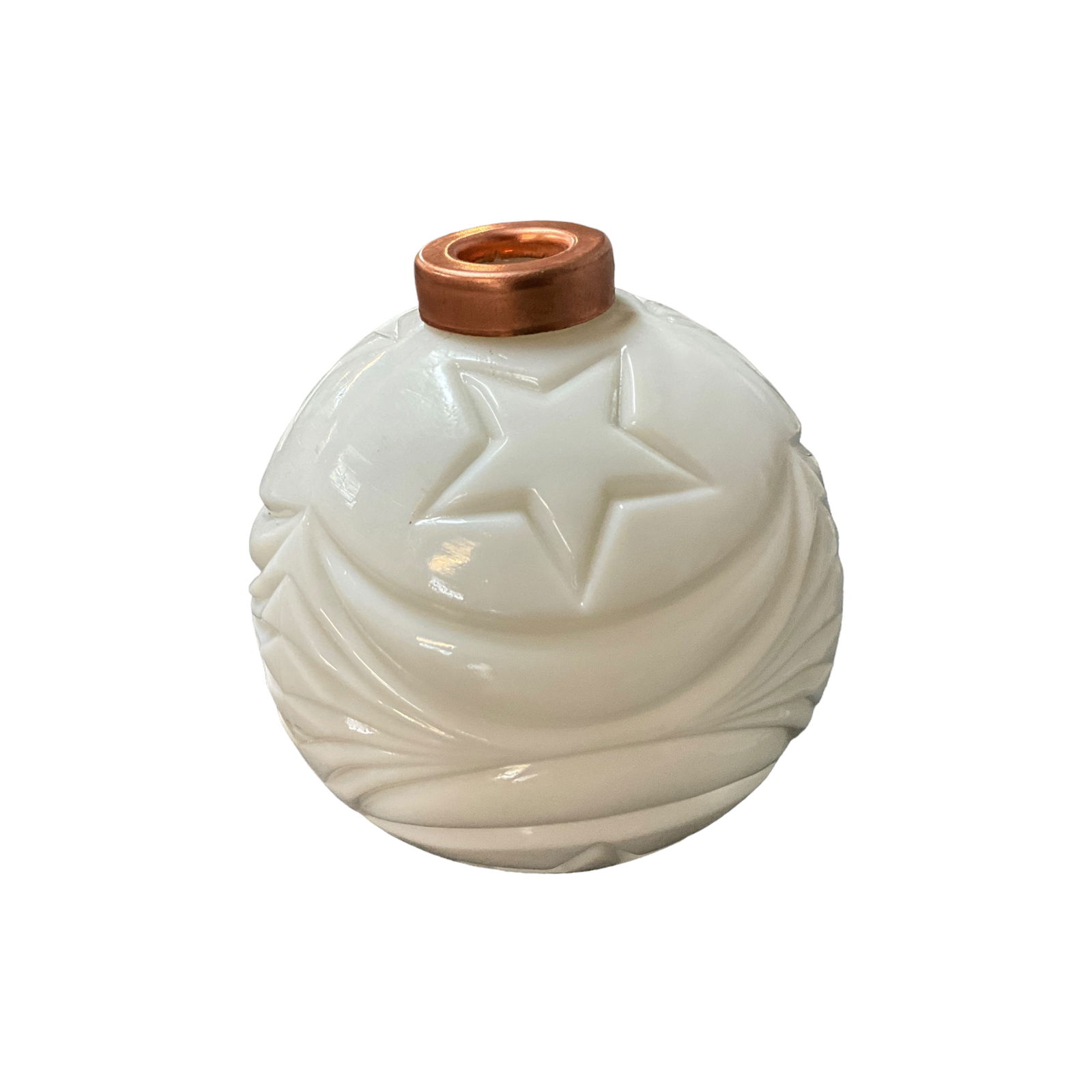 White Glass Lightning Rod Ball- Embossed Stars & Swags Pattern (1 of 3)