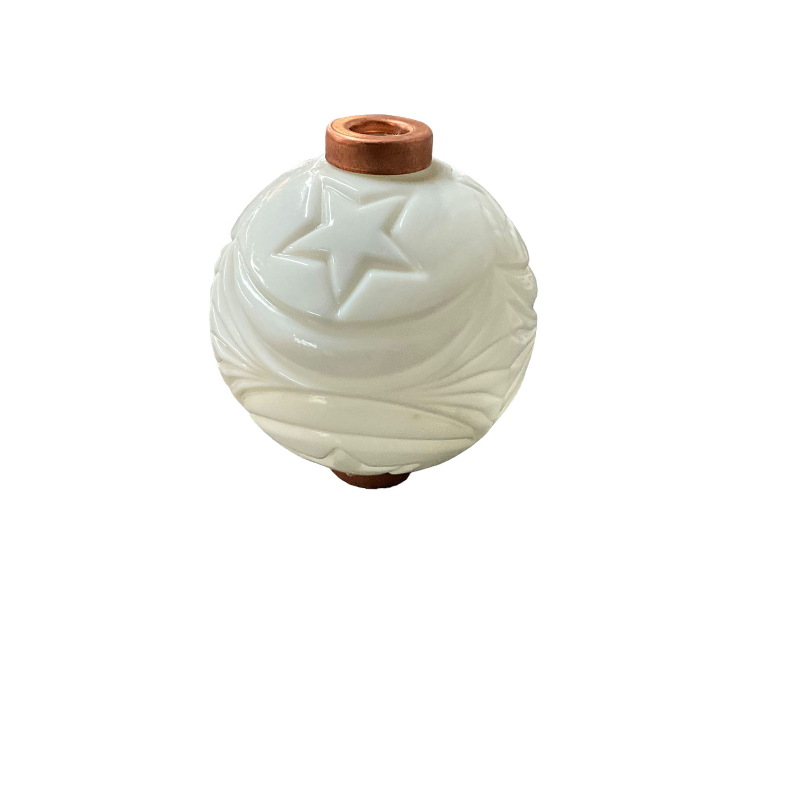 White Glass Lightning Rod Ball- Embossed Stars & Swags Pattern (1 of 3)