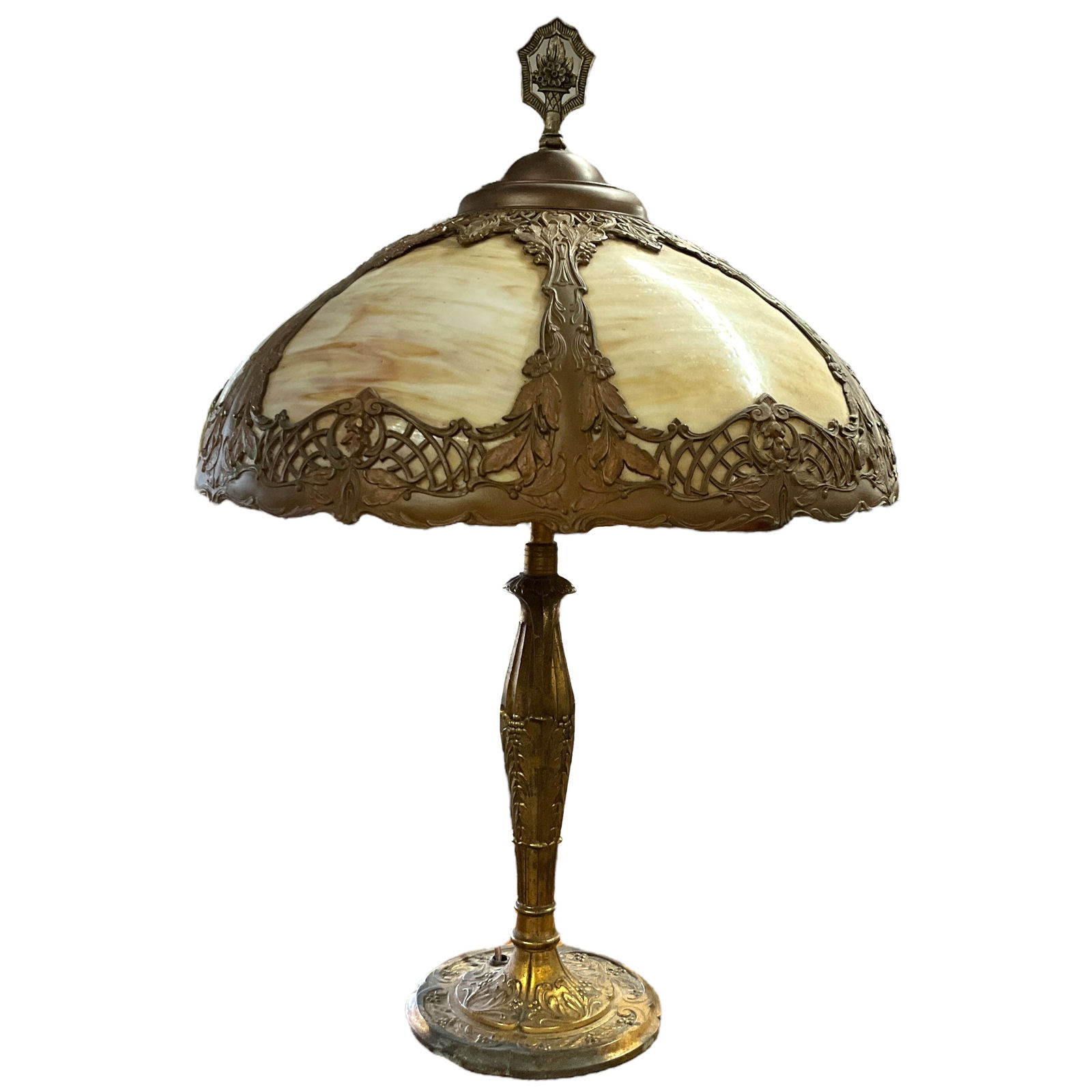 Miller Lamp Co 6 Panel Slag Glass Table Lamp (1 of 5)