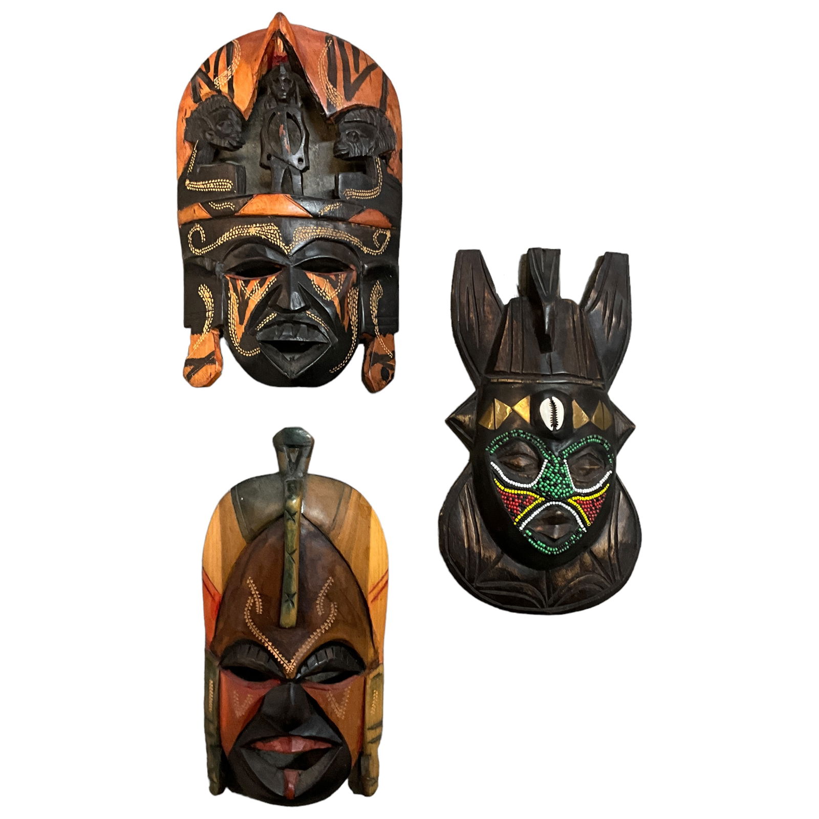 Vintage Decorative African Masks, Lot of 3 (1 of 5)