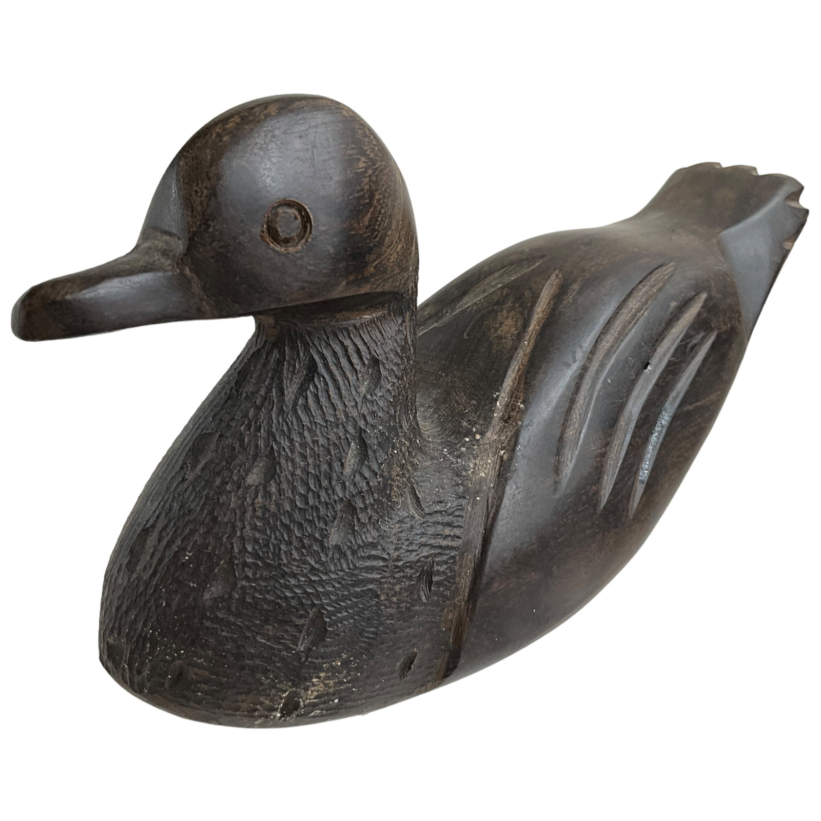 Carved Wooden Duck, Made in Mexico: Vintage carved wood duck, made in Mexico. Measures approx 4.5" tall, 8" long.