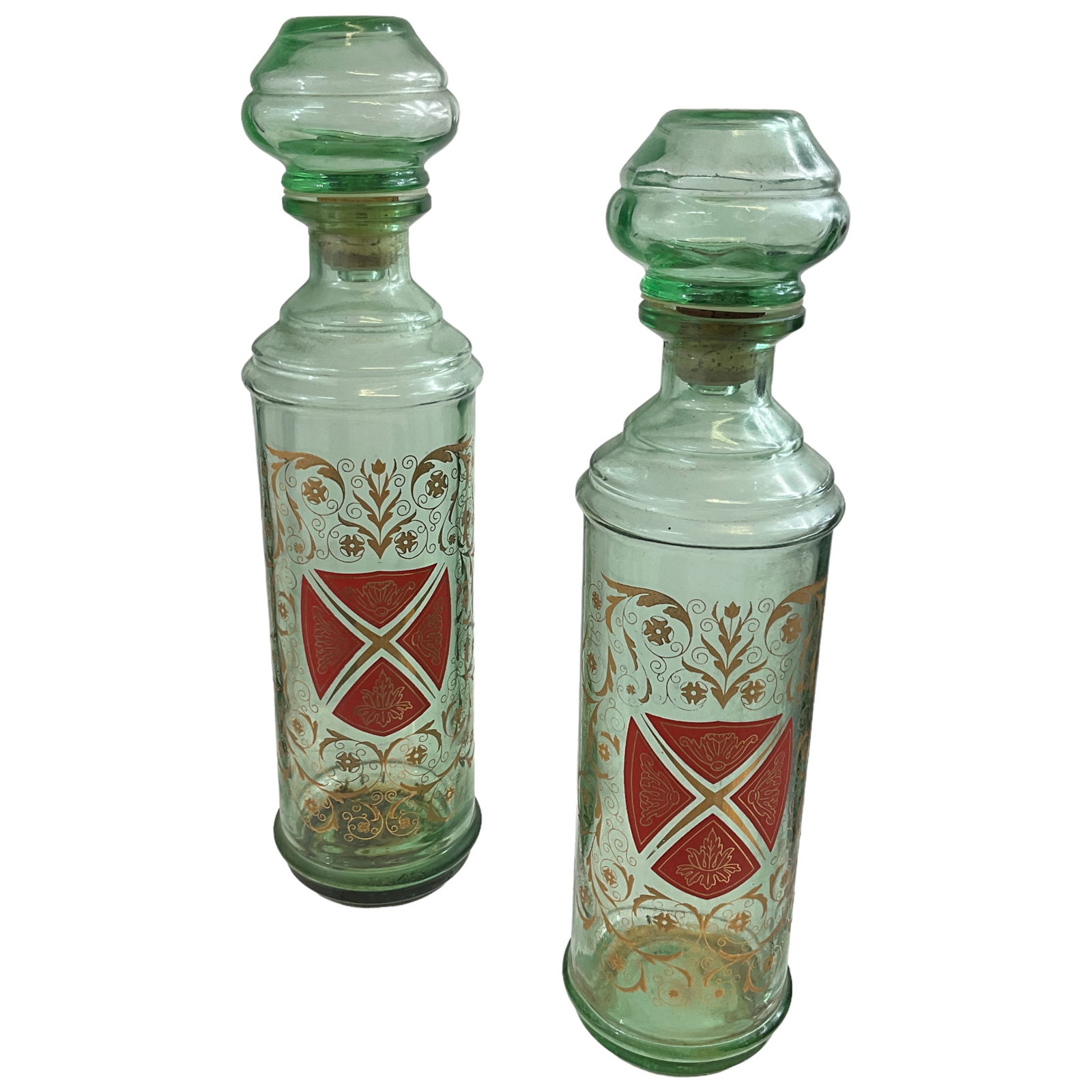Vintage Green Glass Decorative Decanters, Lot of 2 (1 of 3)