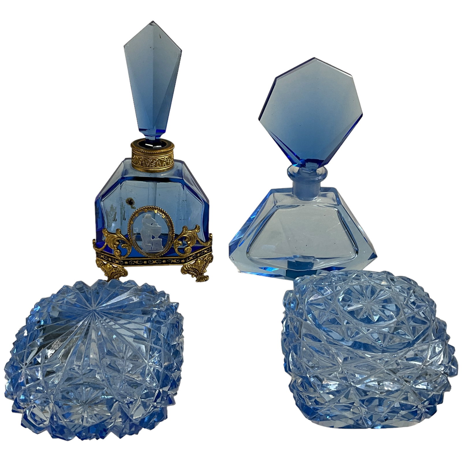 Blue Glass Lot, Perfume Bottles & Vanity Boxes, Lot of 4 (1 of 5)