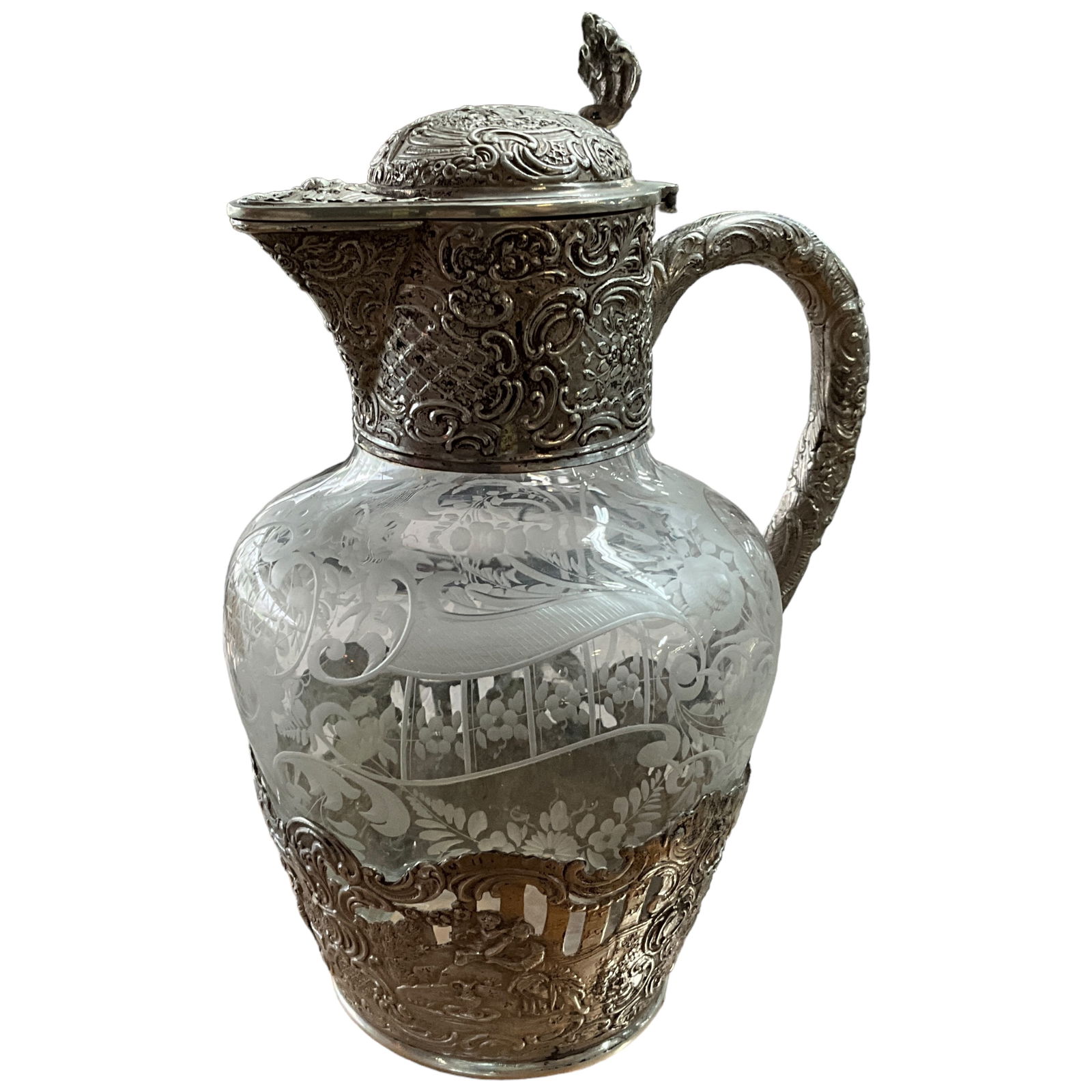 Dutch Sterling Silver and Etched Glass Pitcher (1 of 5)