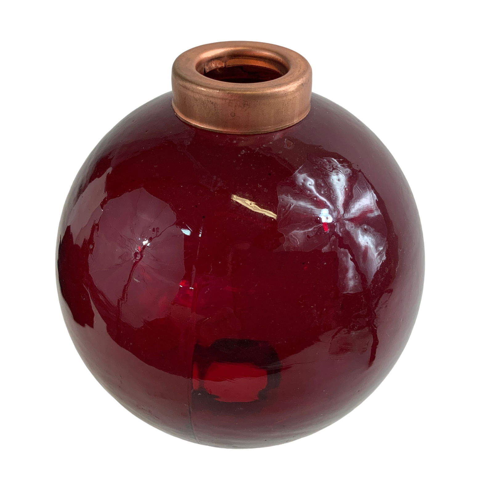 Vintage Lightning Ball, Deep Red Glass, Copper End Caps (1 of 3)