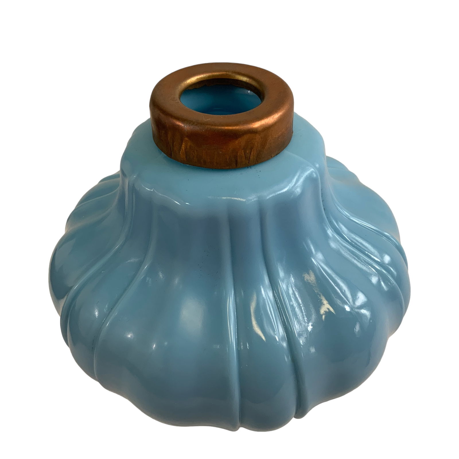 Vintage Lightning Ball, Pale Blue Milk Glass, Copper End Caps (1 of 3)