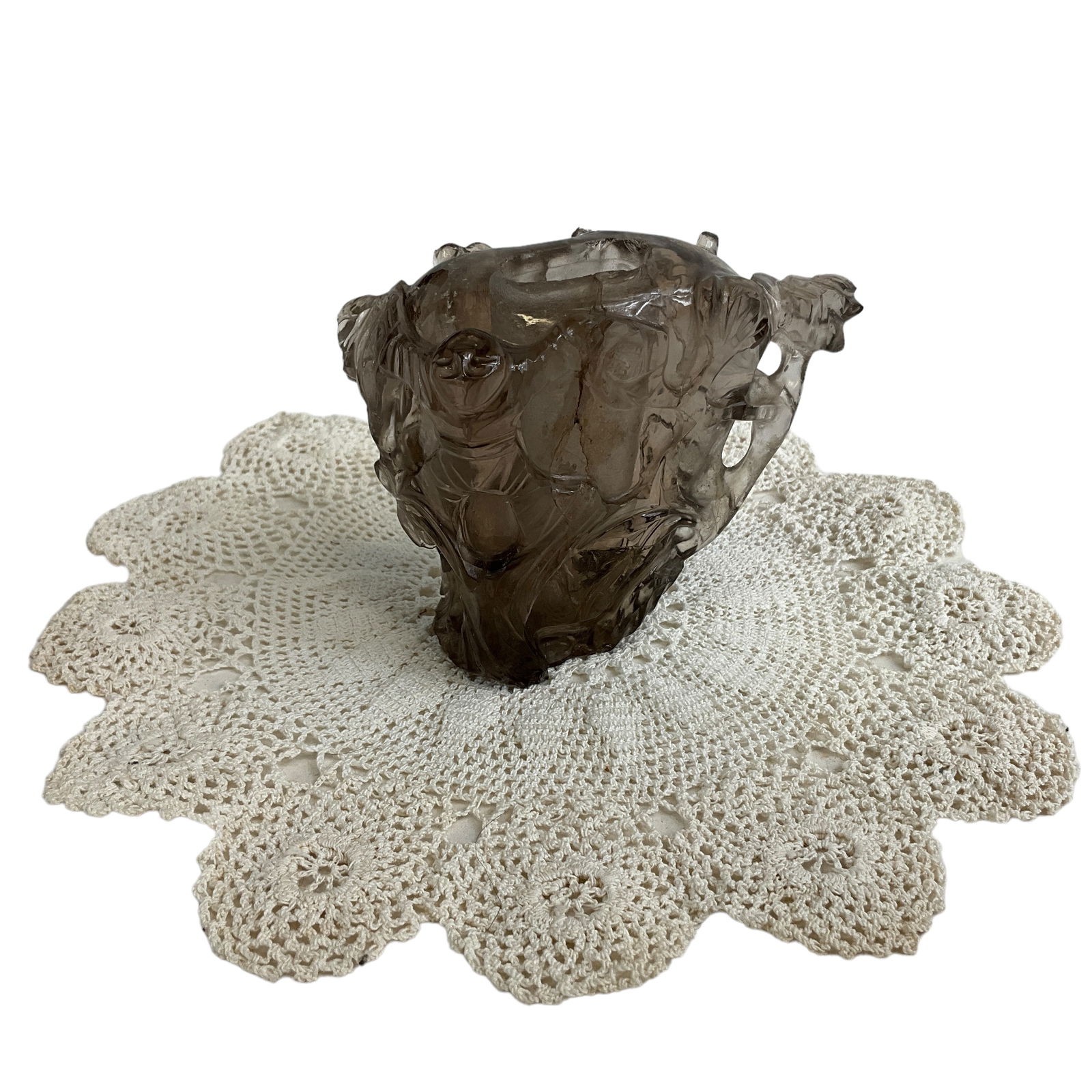 Carved Agate Urn w/Hand Crocheted Doily (1 of 7)