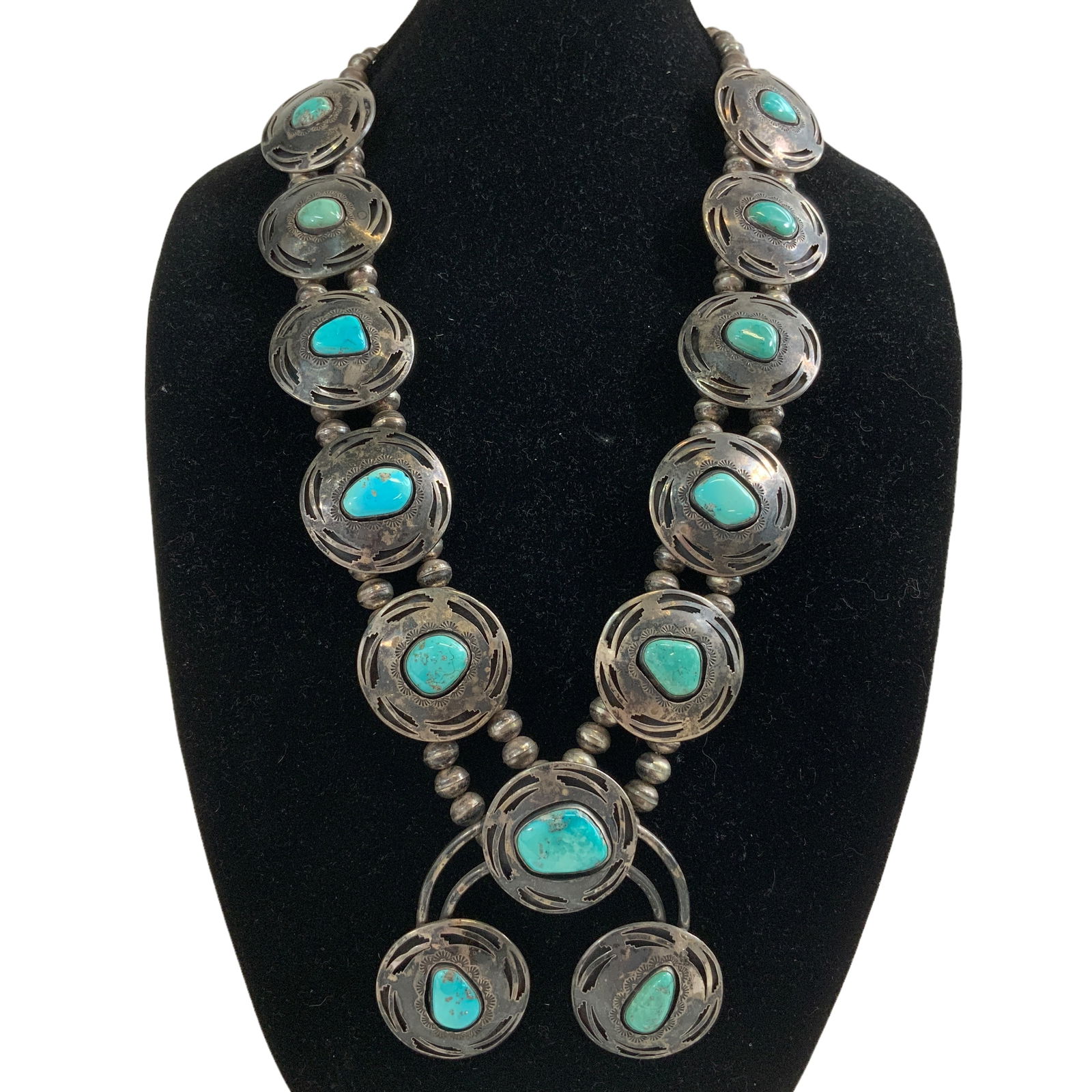 Native American/Navajo Sterling Silver and Turquoise Nugget Necklace (1 of 7)