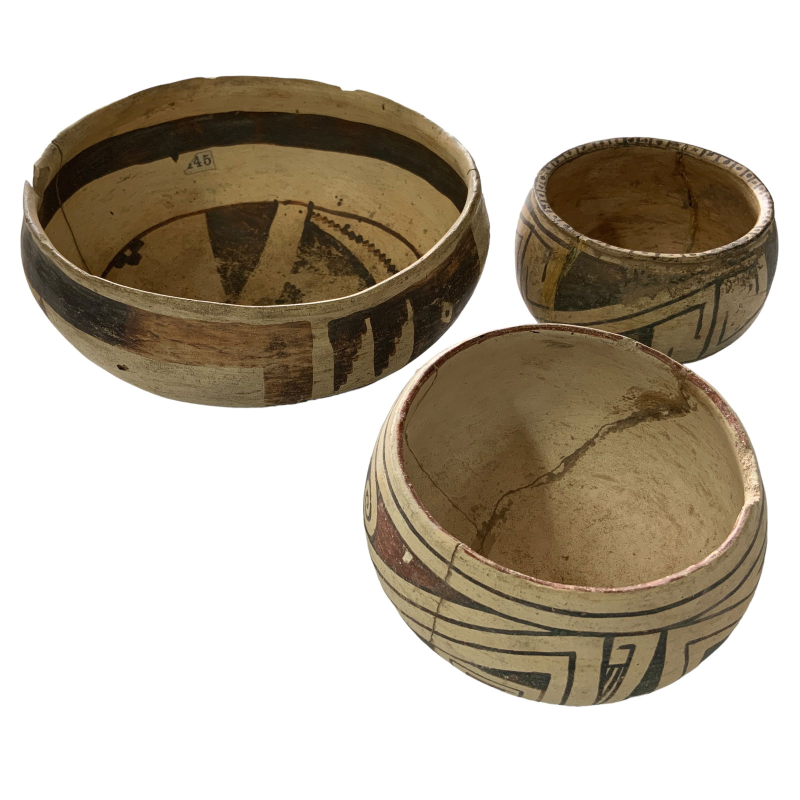 Hopi Polychrome Pottery Bowls, Signed, Lot of 3 (1 of 19)